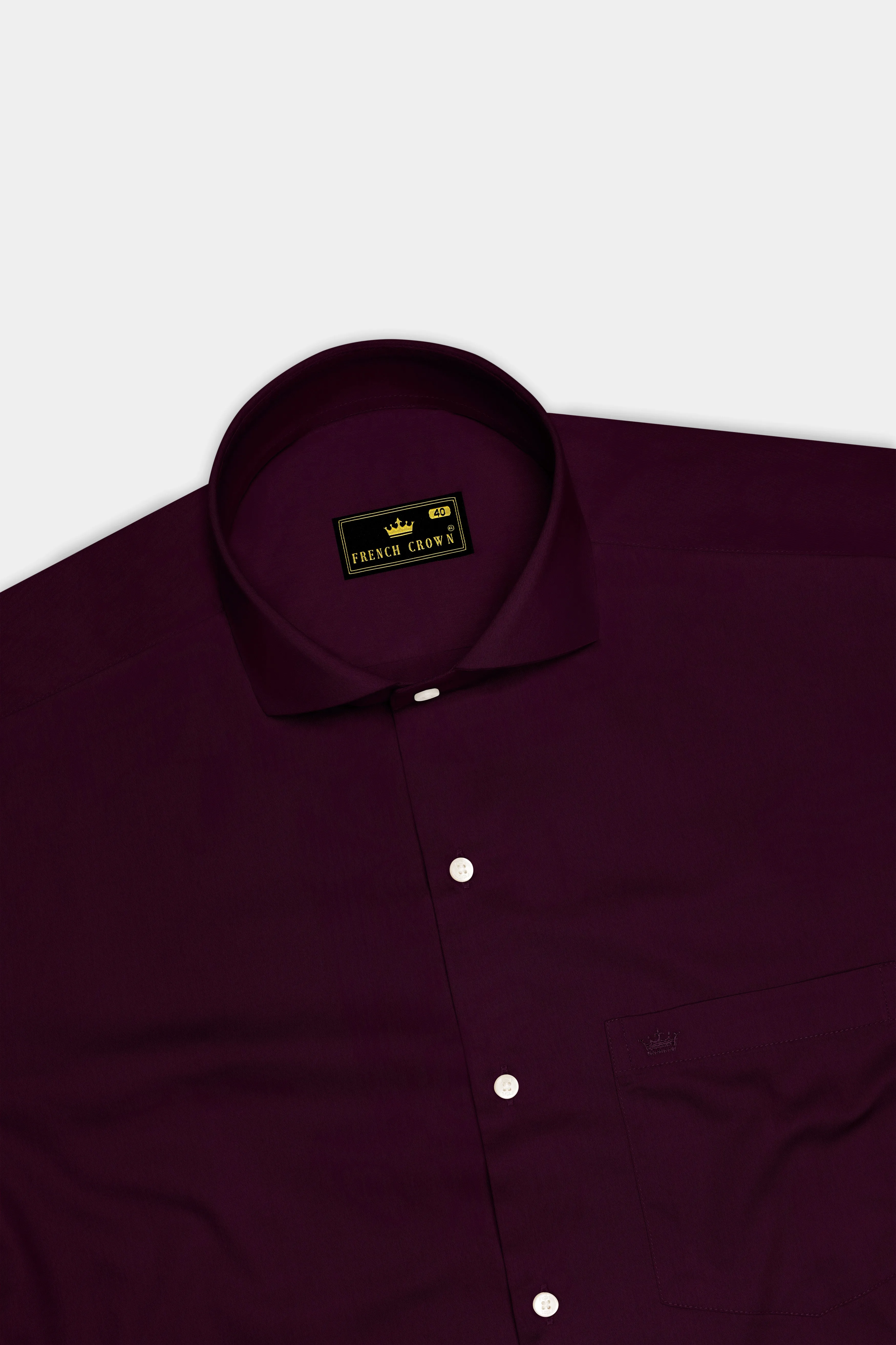 Vinoro- Sepia Maroon Subtle Sheen Super Soft Premium Cotton Cut Away Collar Dress Shirt sold by French Crown product image thumbnail 5