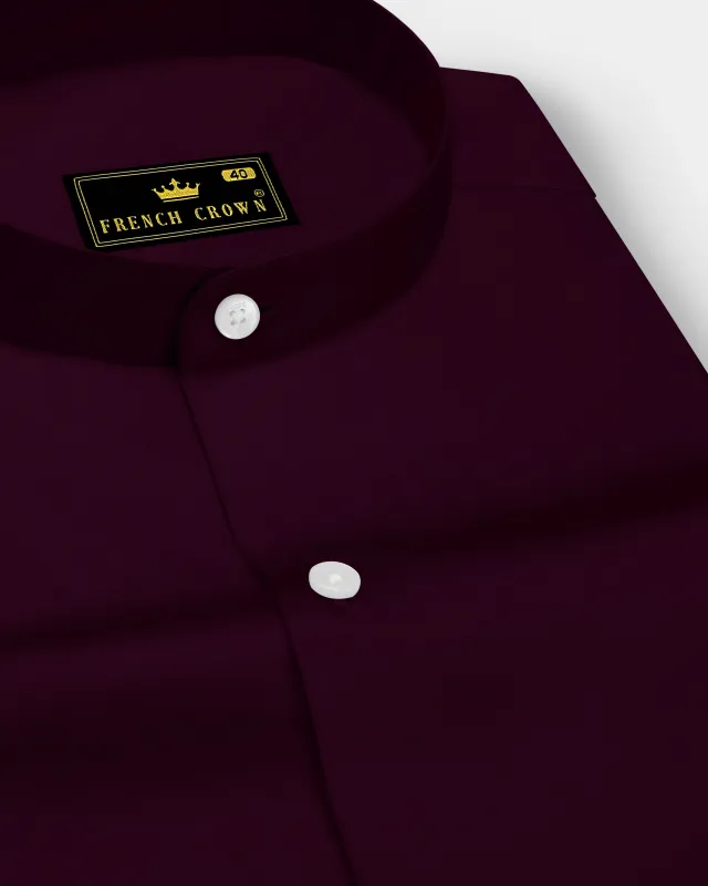 Vinoro- Sepia Maroon Subtle Sheen Super Soft Premium Cotton Mandarin Dress Shirt sold by French Crown
