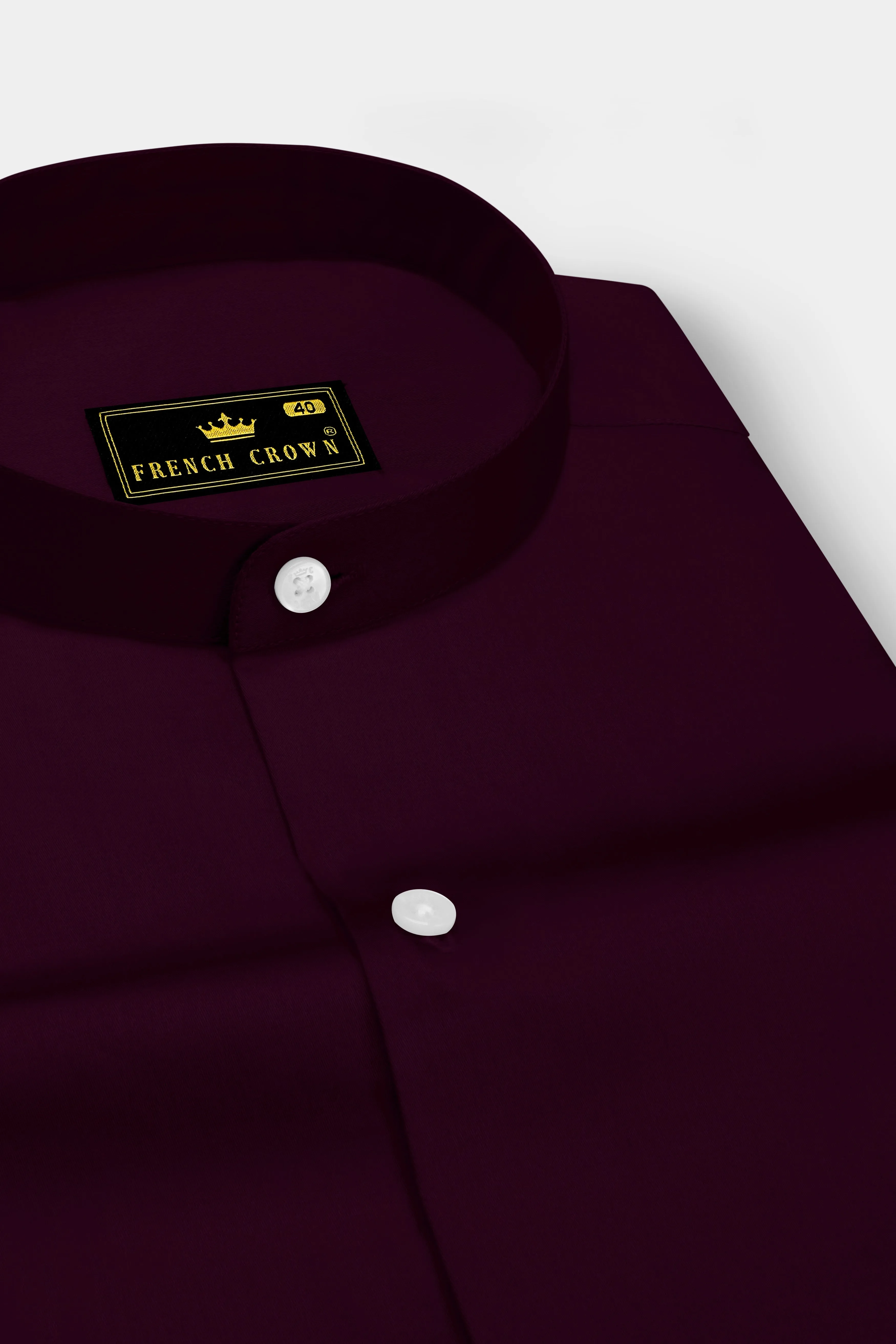 Vinoro- Sepia Maroon Subtle Sheen Super Soft Premium Cotton Mandarin Dress Shirt sold by French Crown product image thumbnail 2