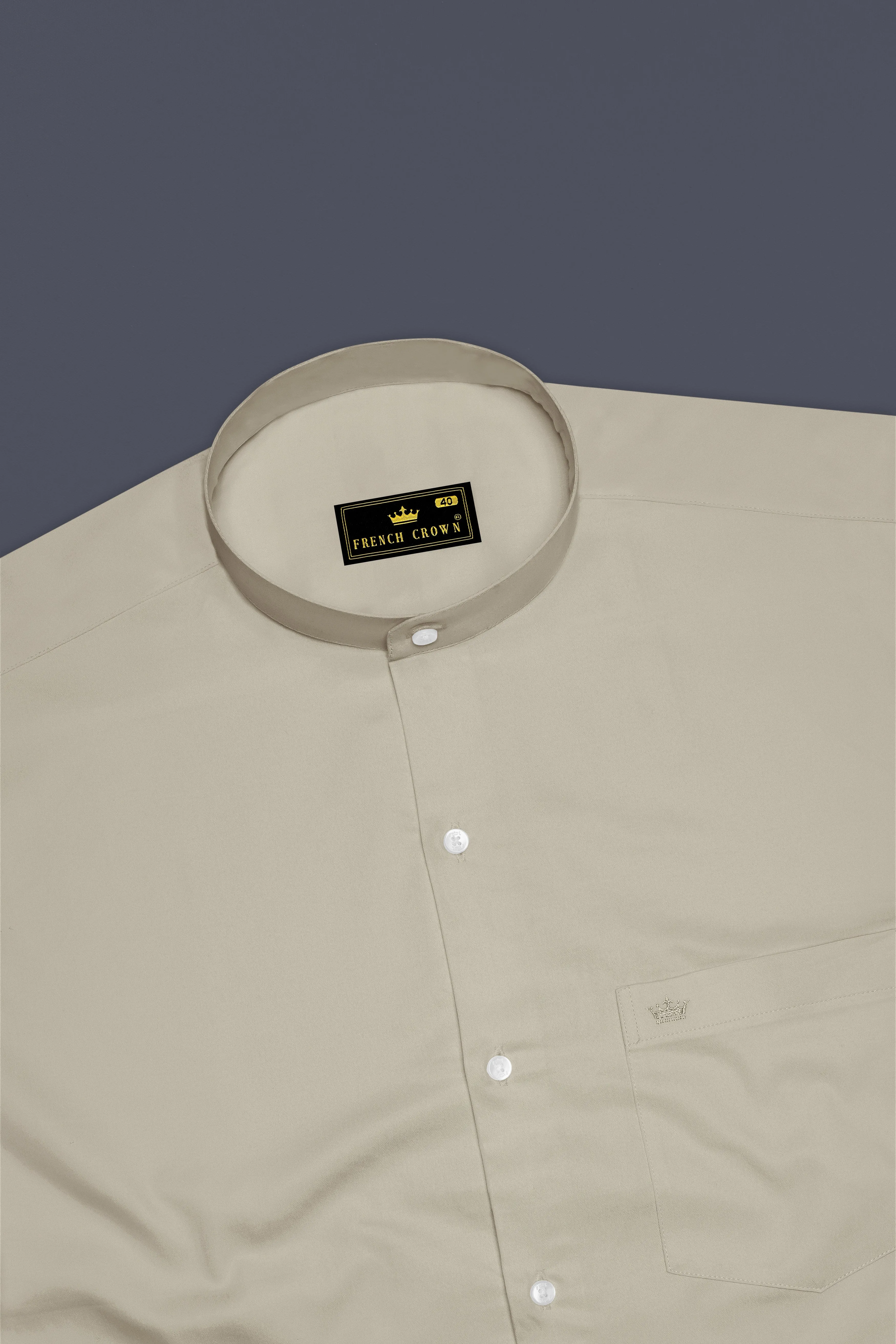 Ivoro-Malta Cream Subtle Sheen Super Soft Premium Cotton Mandarin Dress Shirt sold by French Crown product image thumbnail 5