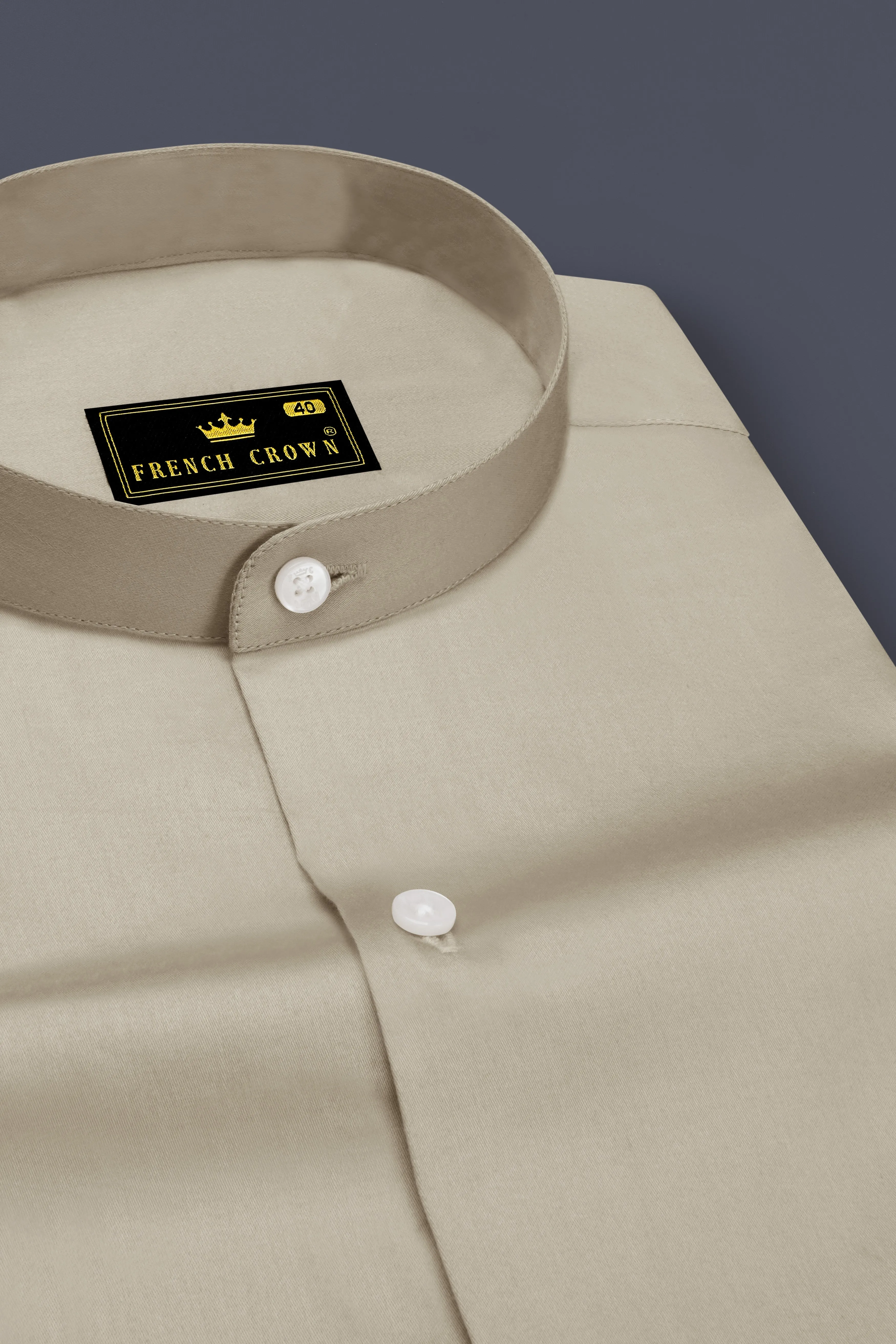 Ivoro-Malta Cream Subtle Sheen Super Soft Premium Cotton Mandarin Dress Shirt sold by French Crown product image thumbnail 2