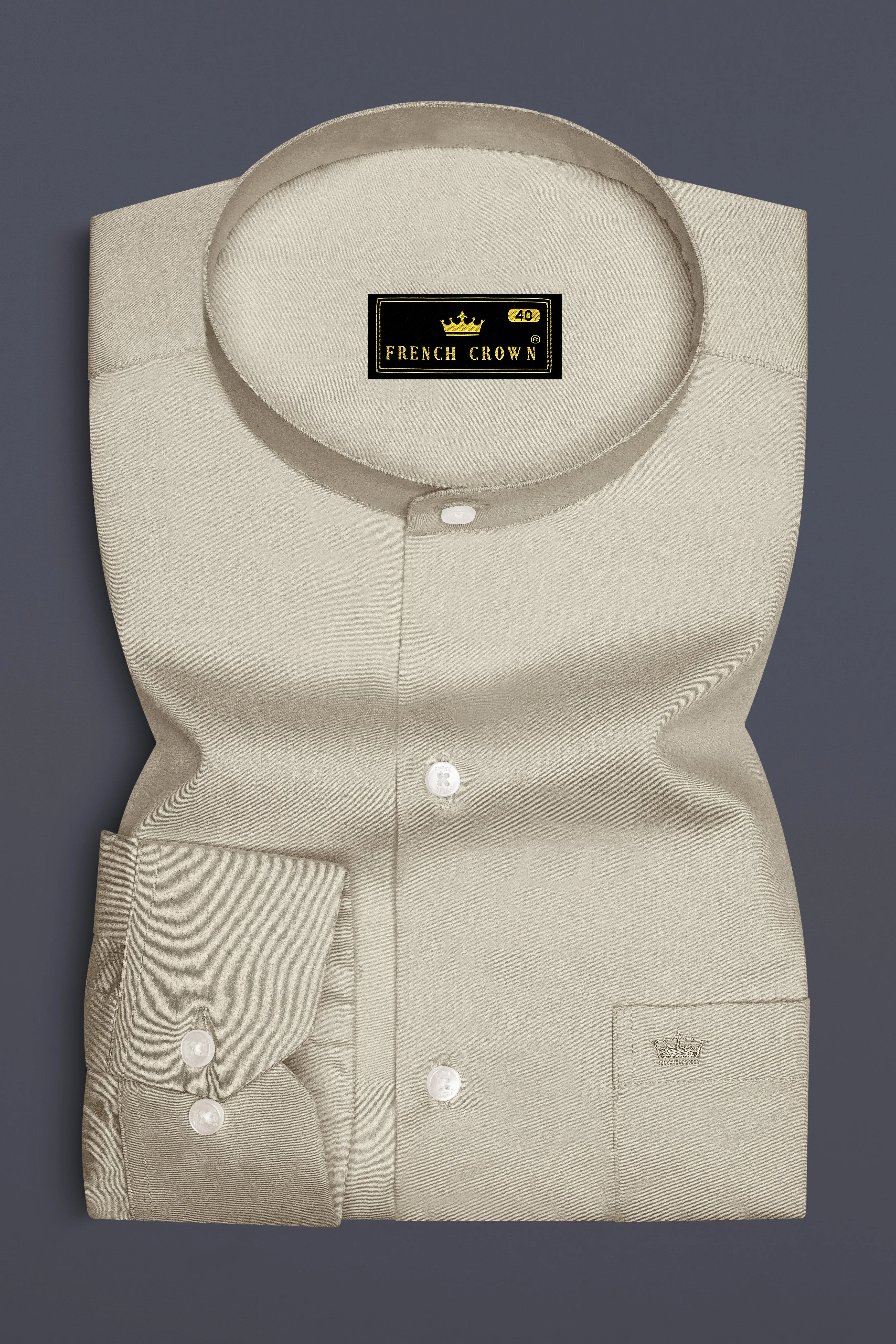 Ivoro-Malta Cream Subtle Sheen Super Soft Premium Cotton Mandarin Dress Shirt sold by French Crown product image thumbnail 4