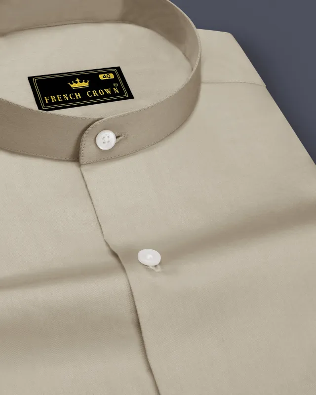 Ivoro-Malta Cream Subtle Sheen Super Soft Premium Cotton Mandarin Dress Shirt made by French Crown