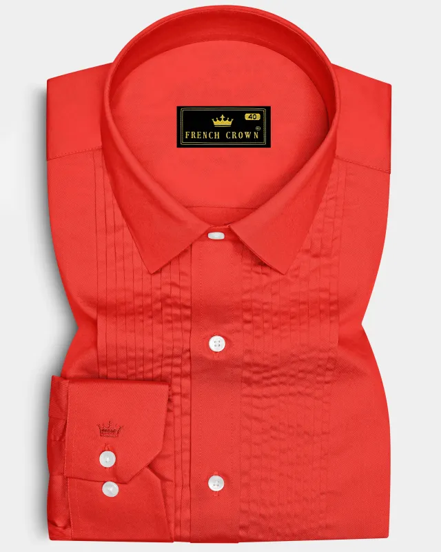 Mandoro-Coral Orange Subtle Sheen Super Soft Premium Cotton Tuxedo Dress Shirt sold by French Crown