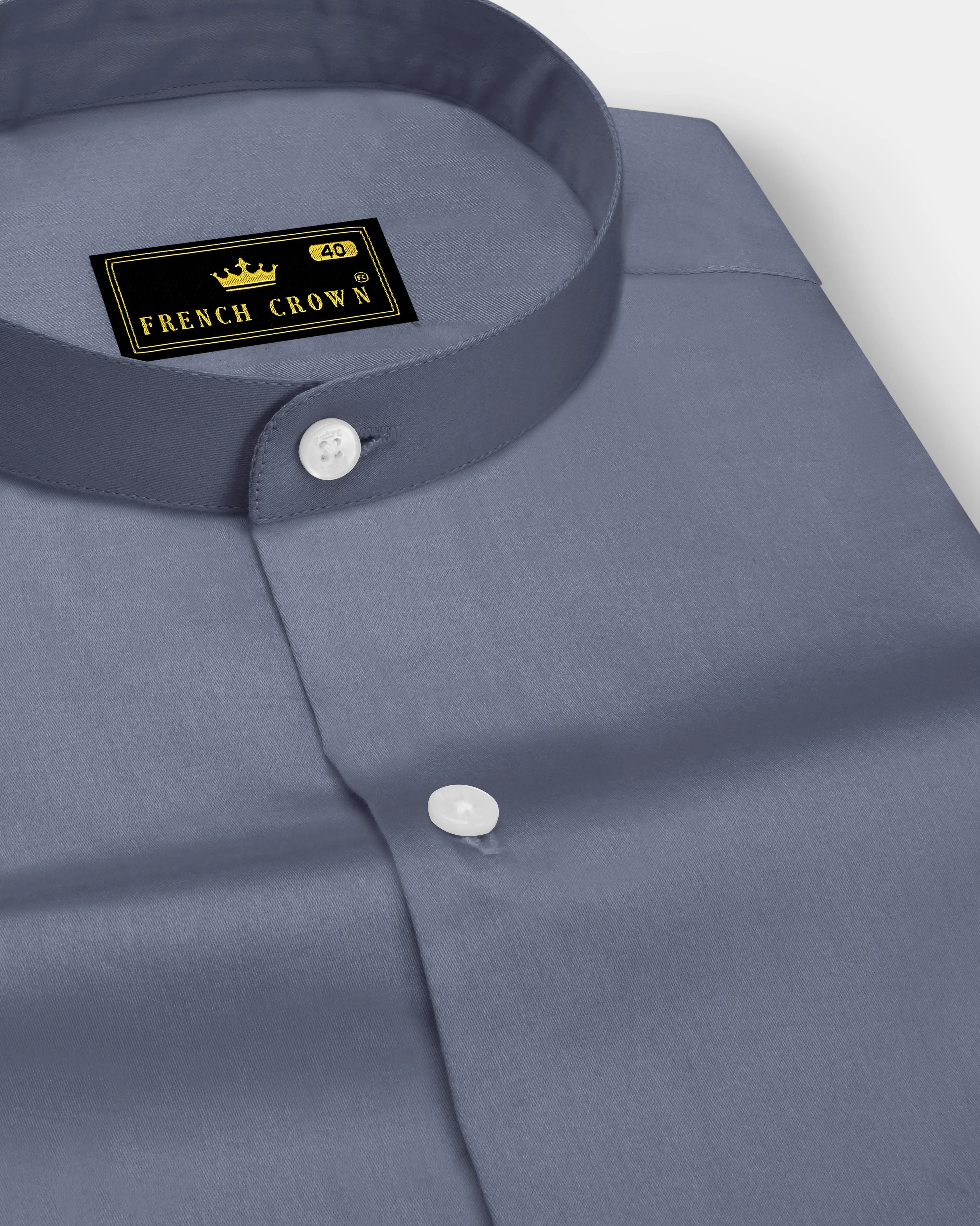 Argento-Shuttle Gray Subtle Sheen Super Soft Premium Cotton Mandarin Dress Shirt sold by French Crown