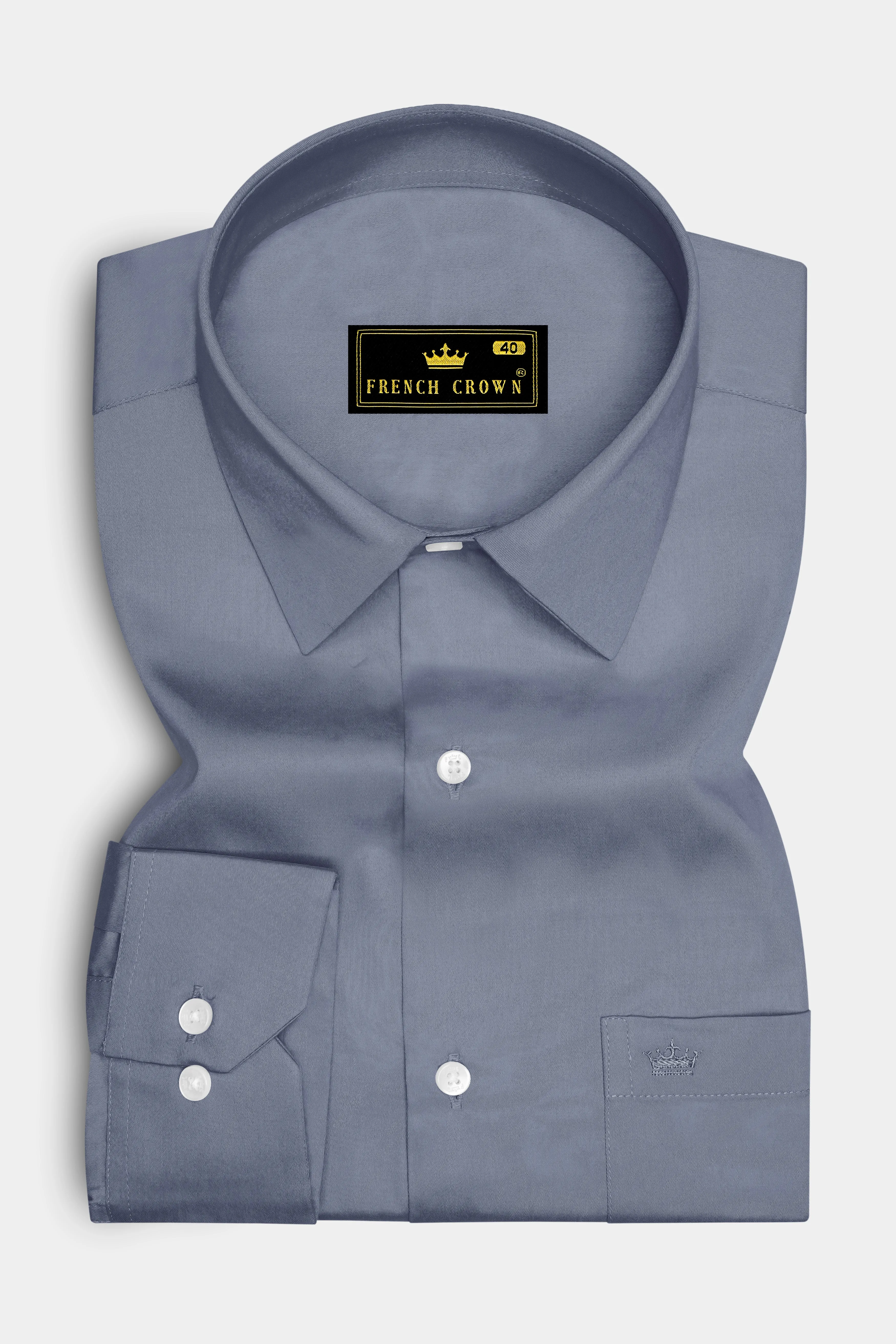 Argento-Shuttle Gray Subtle Sheen Super Soft Premium Cotton Dress Shirt sold by French Crown product image thumbnail 4