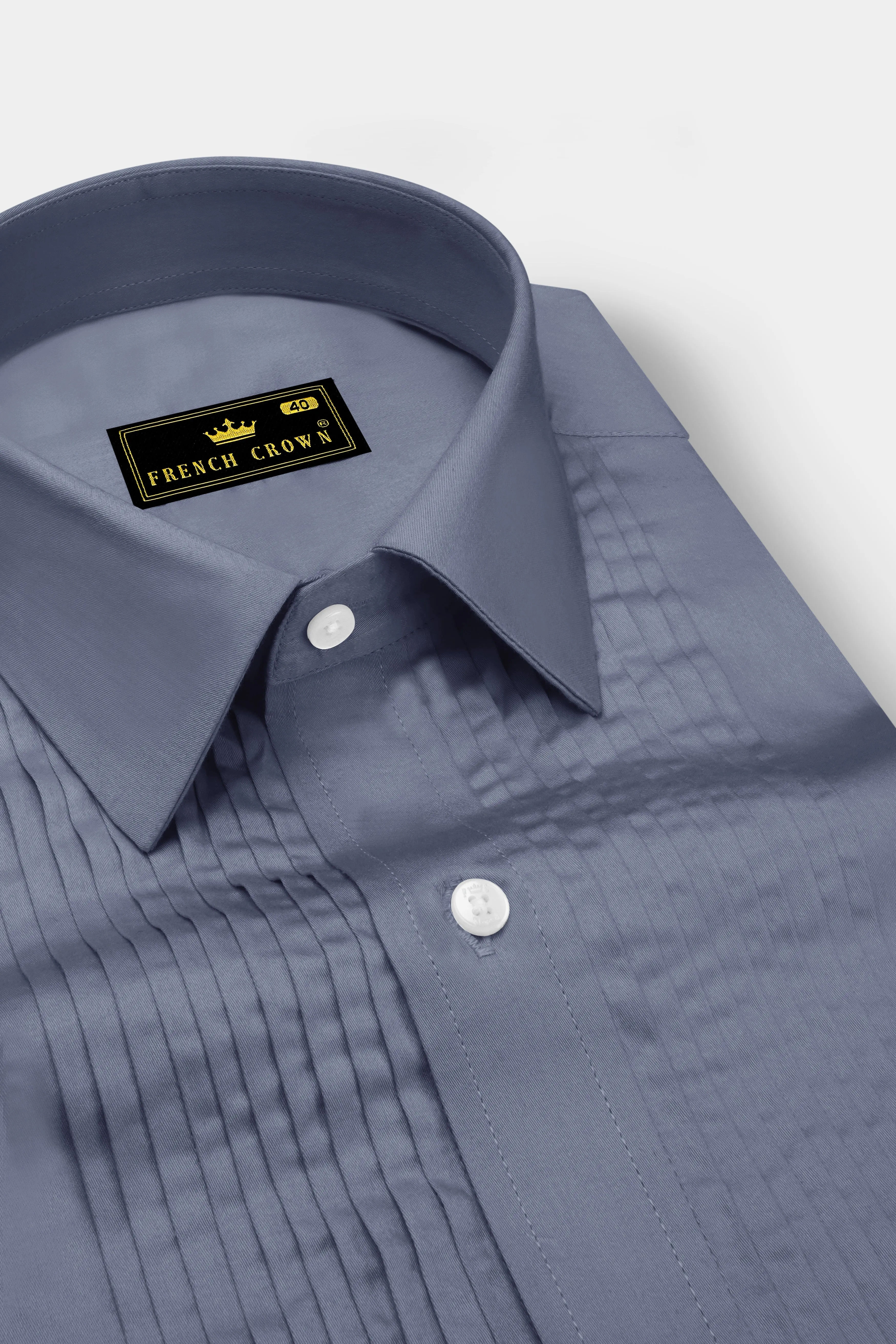 Argento-Shuttle Gray Subtle Sheen Super Soft Premium Cotton Tuxedo Dress Shirt sold by French Crown product image thumbnail 4