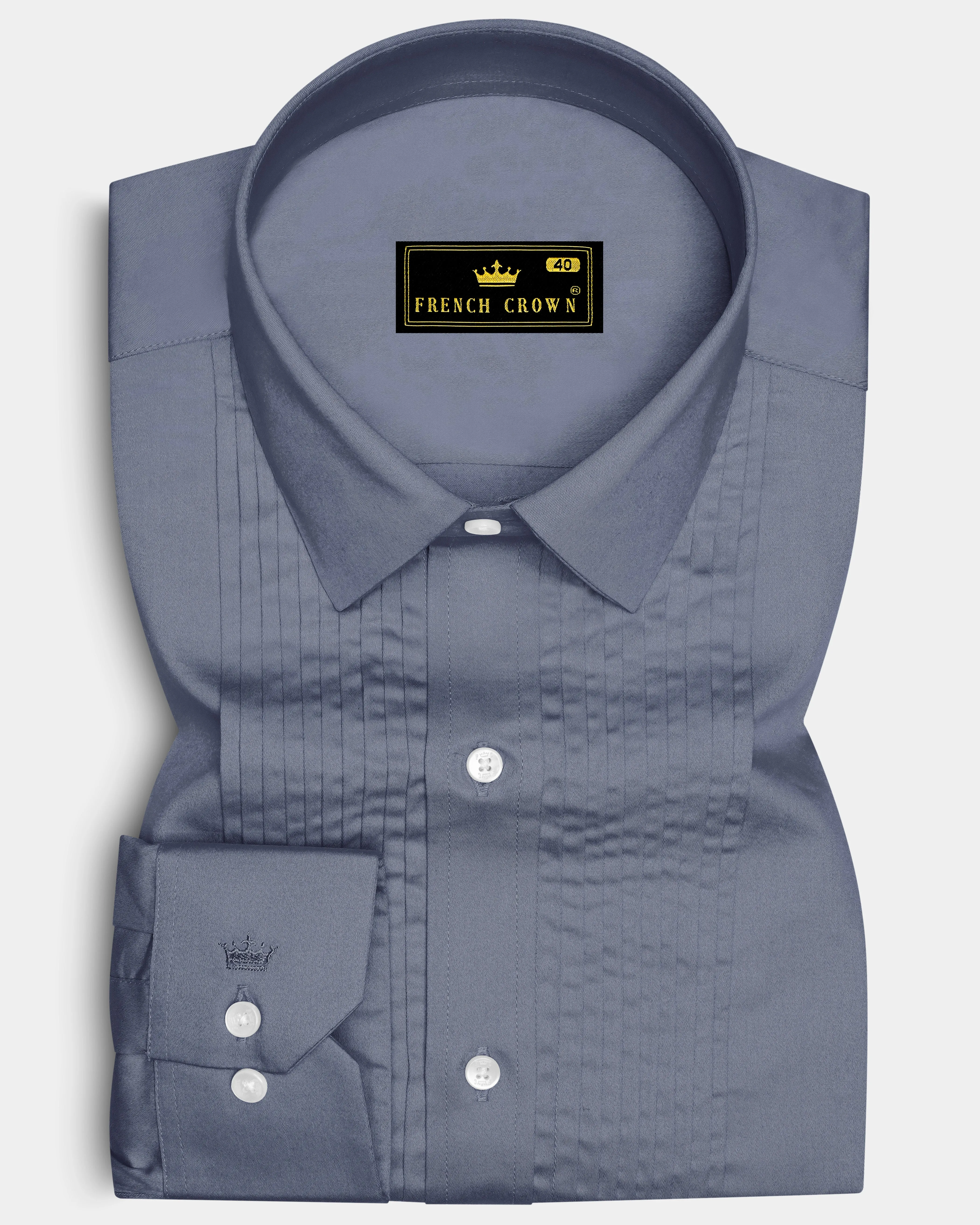 Argento-Shuttle Gray Subtle Sheen Super Soft Premium Cotton Tuxedo Dress Shirt sold by French Crown