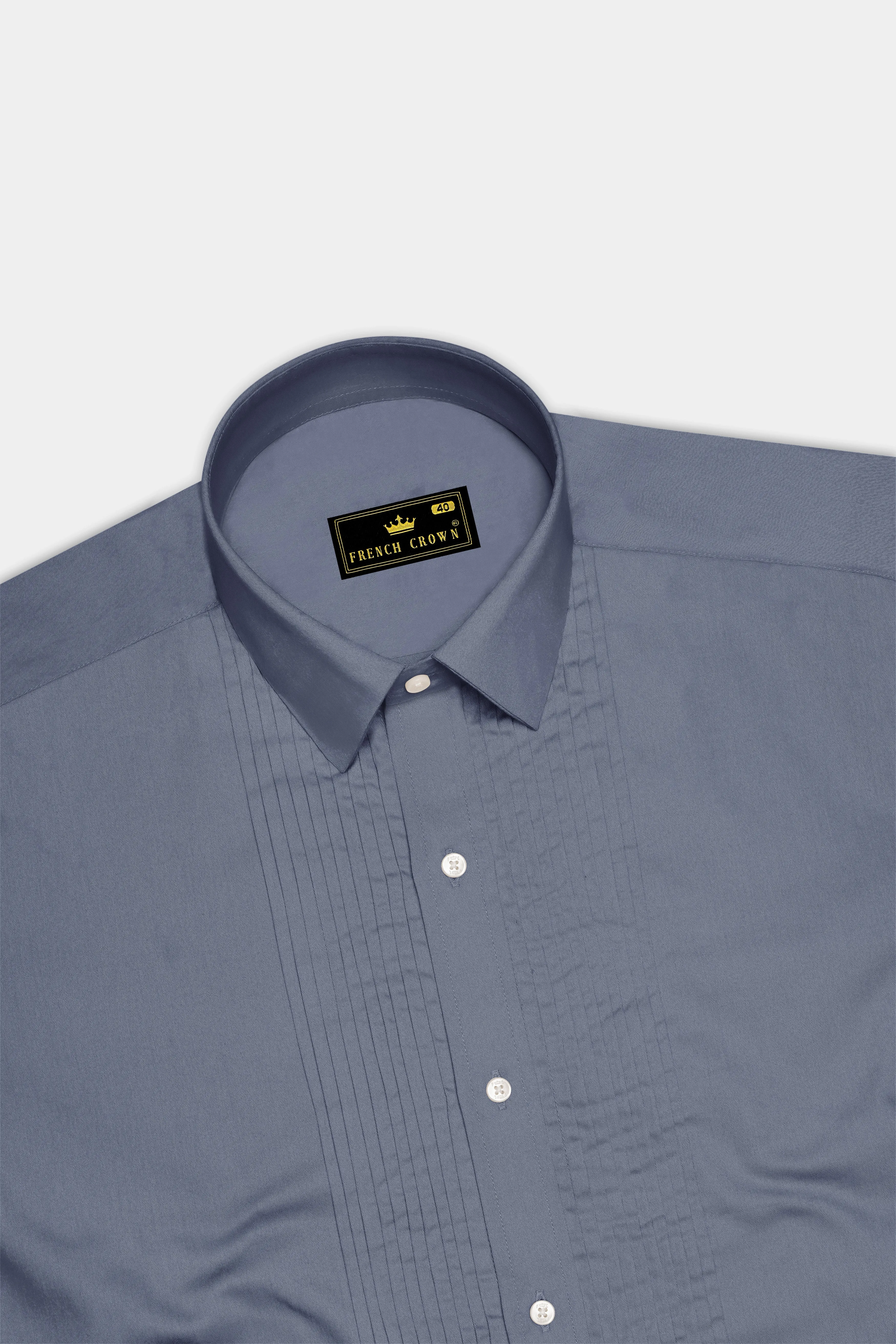 Argento-Shuttle Gray Subtle Sheen Super Soft Premium Cotton Tuxedo Dress Shirt sold by French Crown product image thumbnail 5