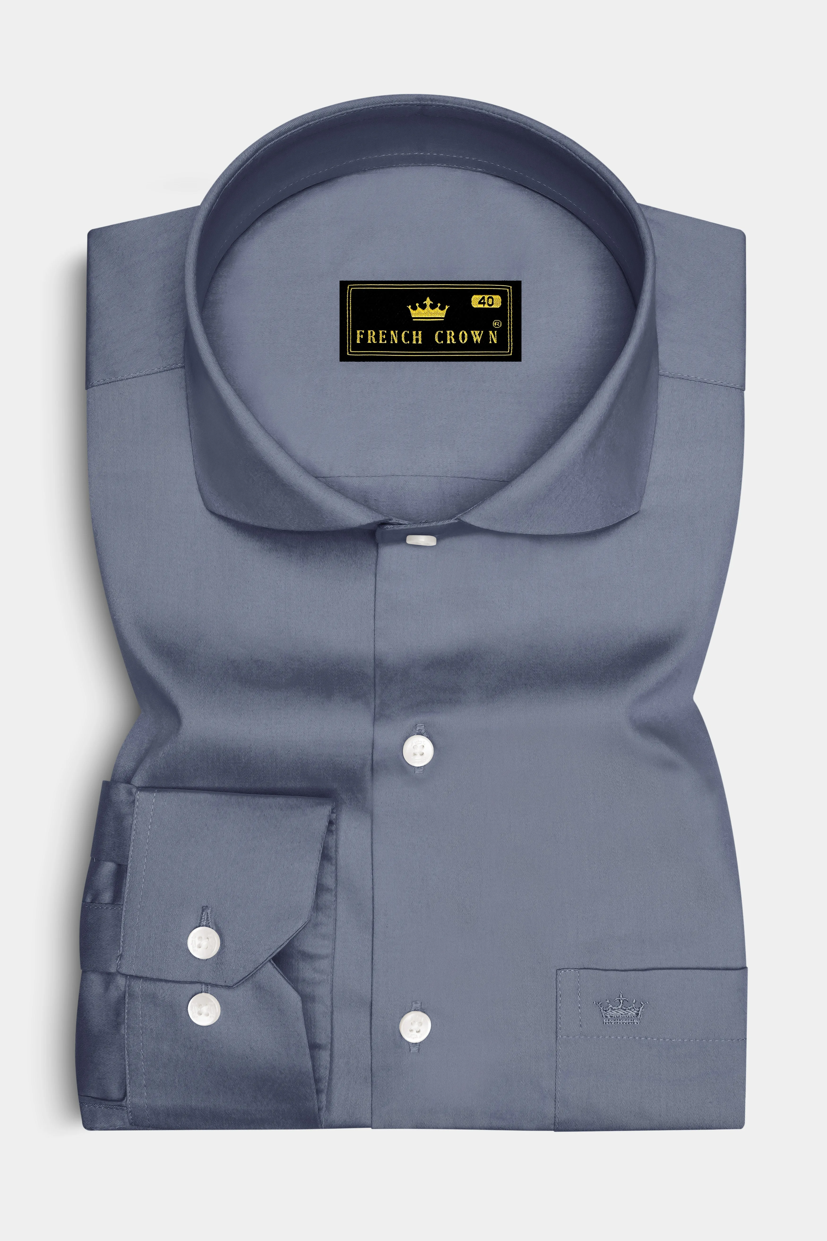 Argento-Shuttle Gray Subtle Sheen Super Soft Premium Cotton Cut Away Collar Dress Shirt sold by French Crown product image thumbnail 4
