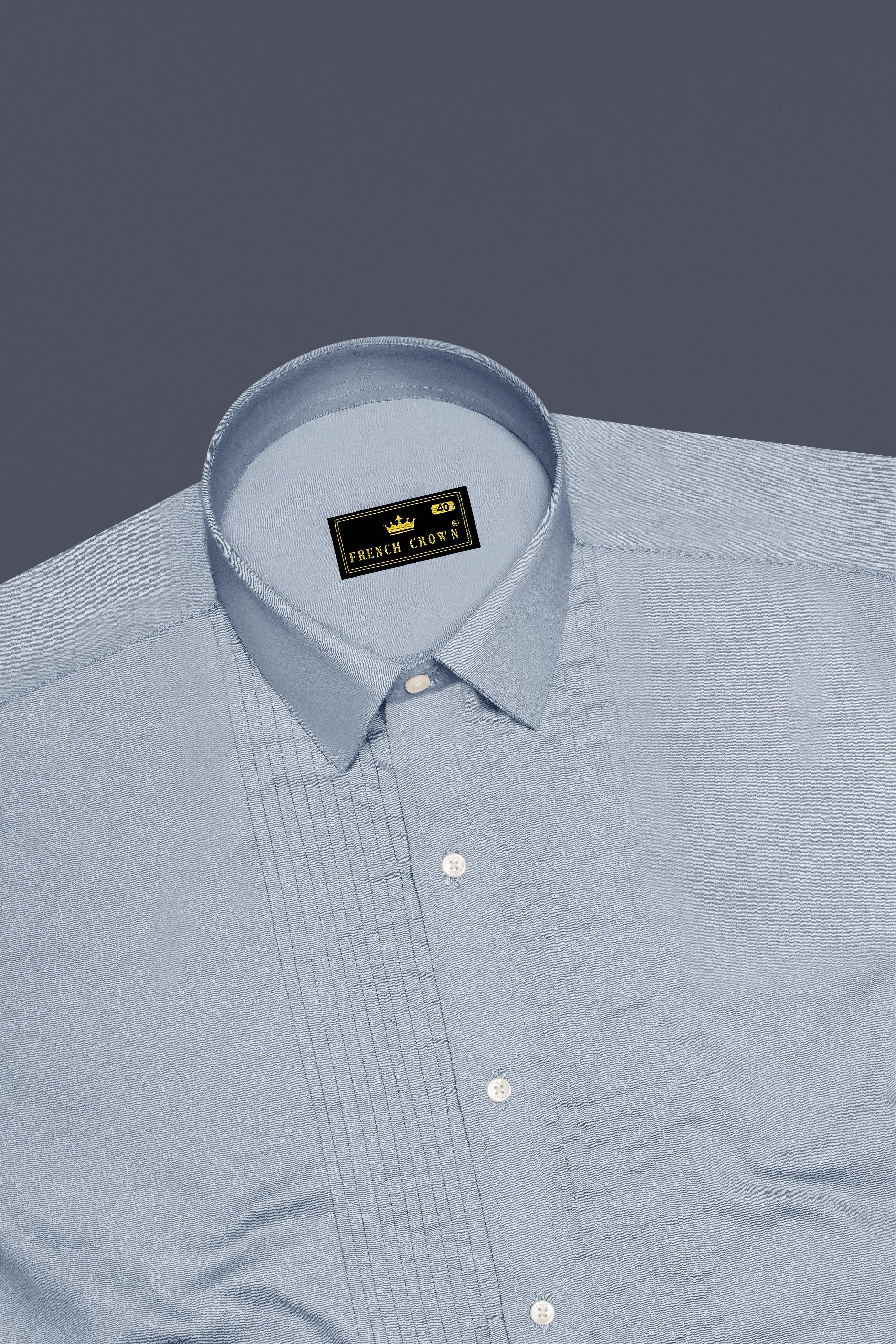 Aurecad-Cadet Gray Subtle Sheen Super Soft Premium Cotton Tuxedo Dress Shirt sold by French Crown product image thumbnail 5