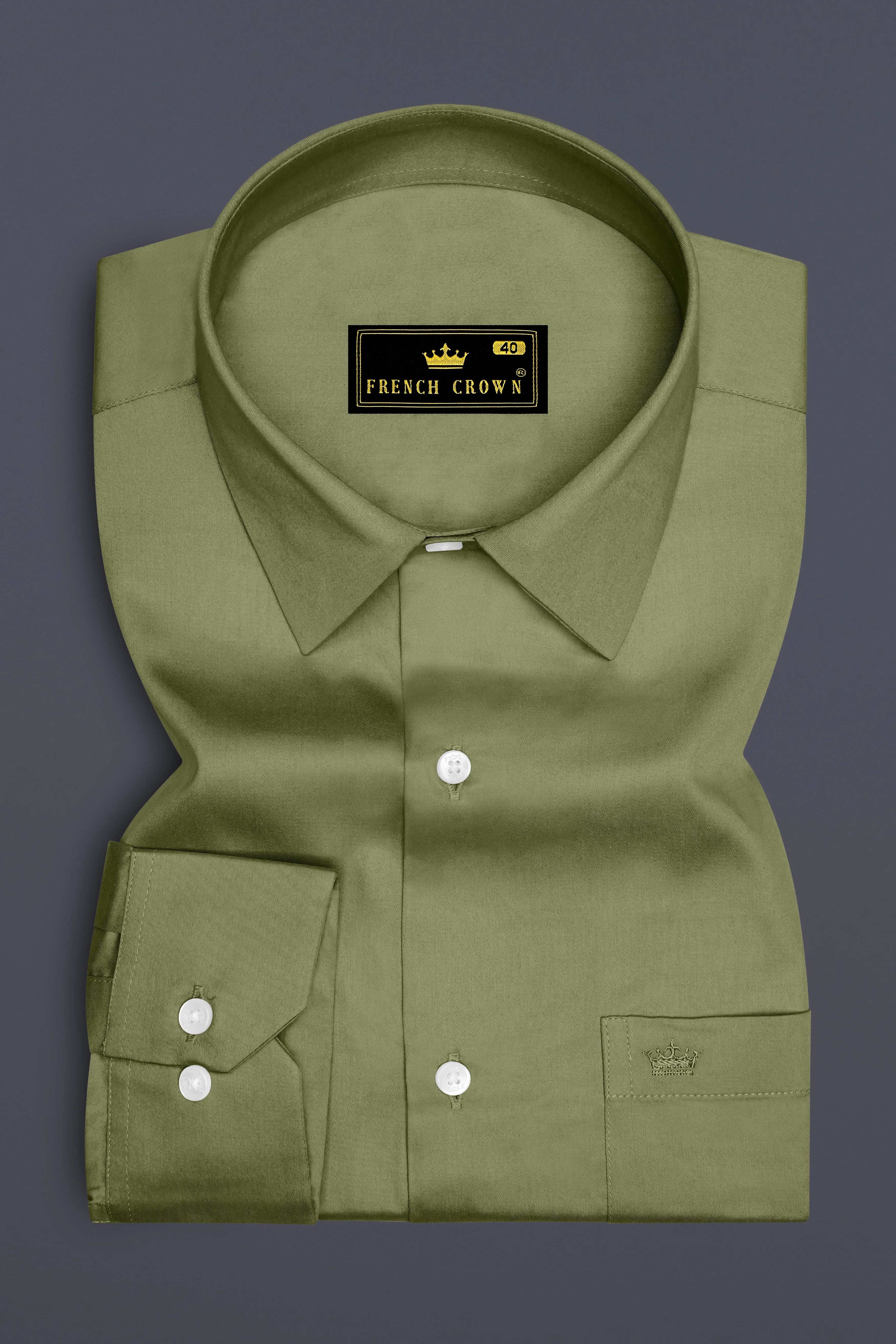 Olvoro-Flex Smoke Green Subtle Sheen Super Soft Premium Cotton Dress Shirt sold by French Crown product image thumbnail 4