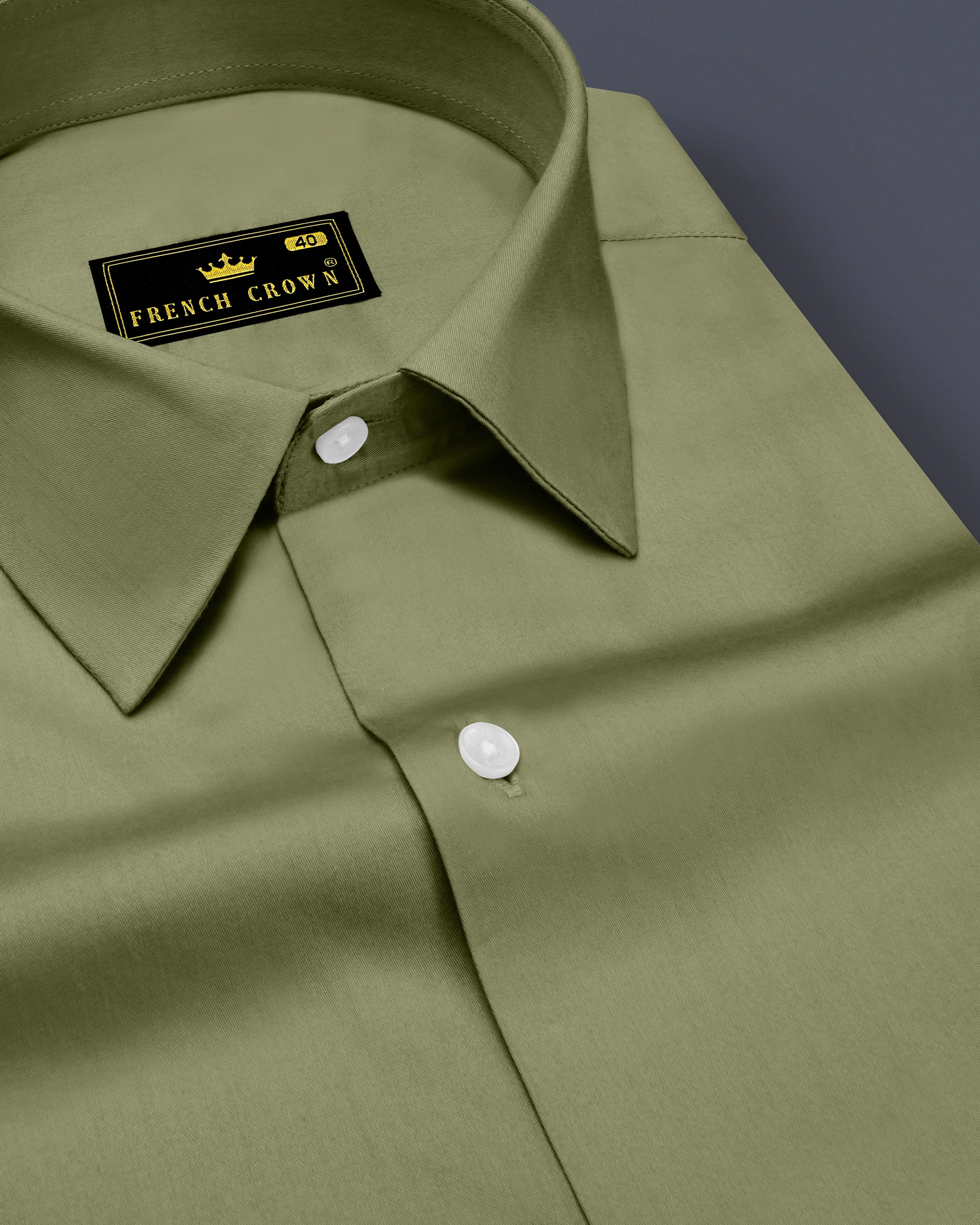 Olvoro-Flex Smoke Green Subtle Sheen Super Soft Premium Cotton Dress Shirt sold by French Crown