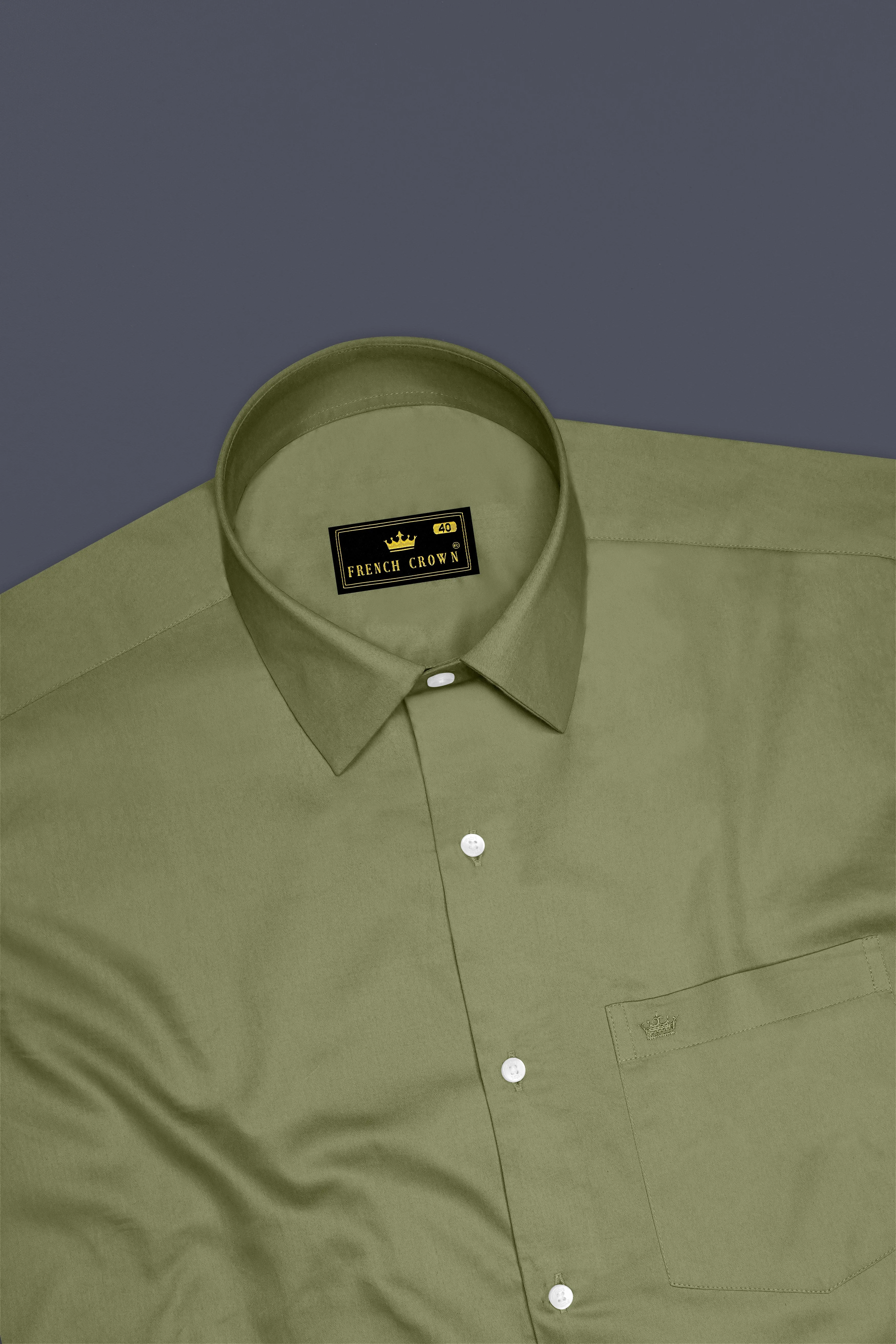 Olvoro-Flex Smoke Green Subtle Sheen Super Soft Premium Cotton Dress Shirt sold by French Crown product image thumbnail 5