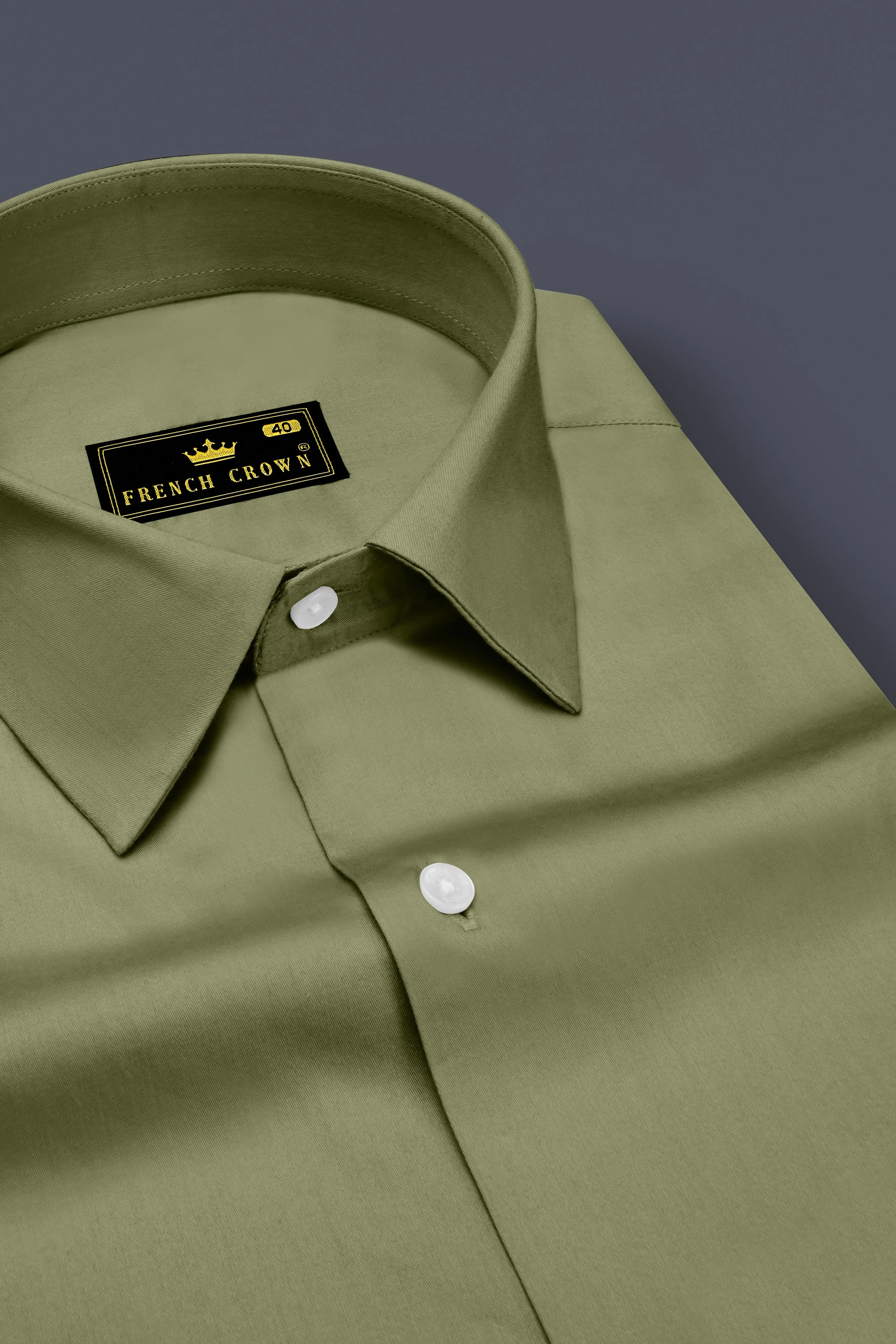 Olvoro-Flex Smoke Green Subtle Sheen Super Soft Premium Cotton Dress Shirt sold by French Crown product image thumbnail 2