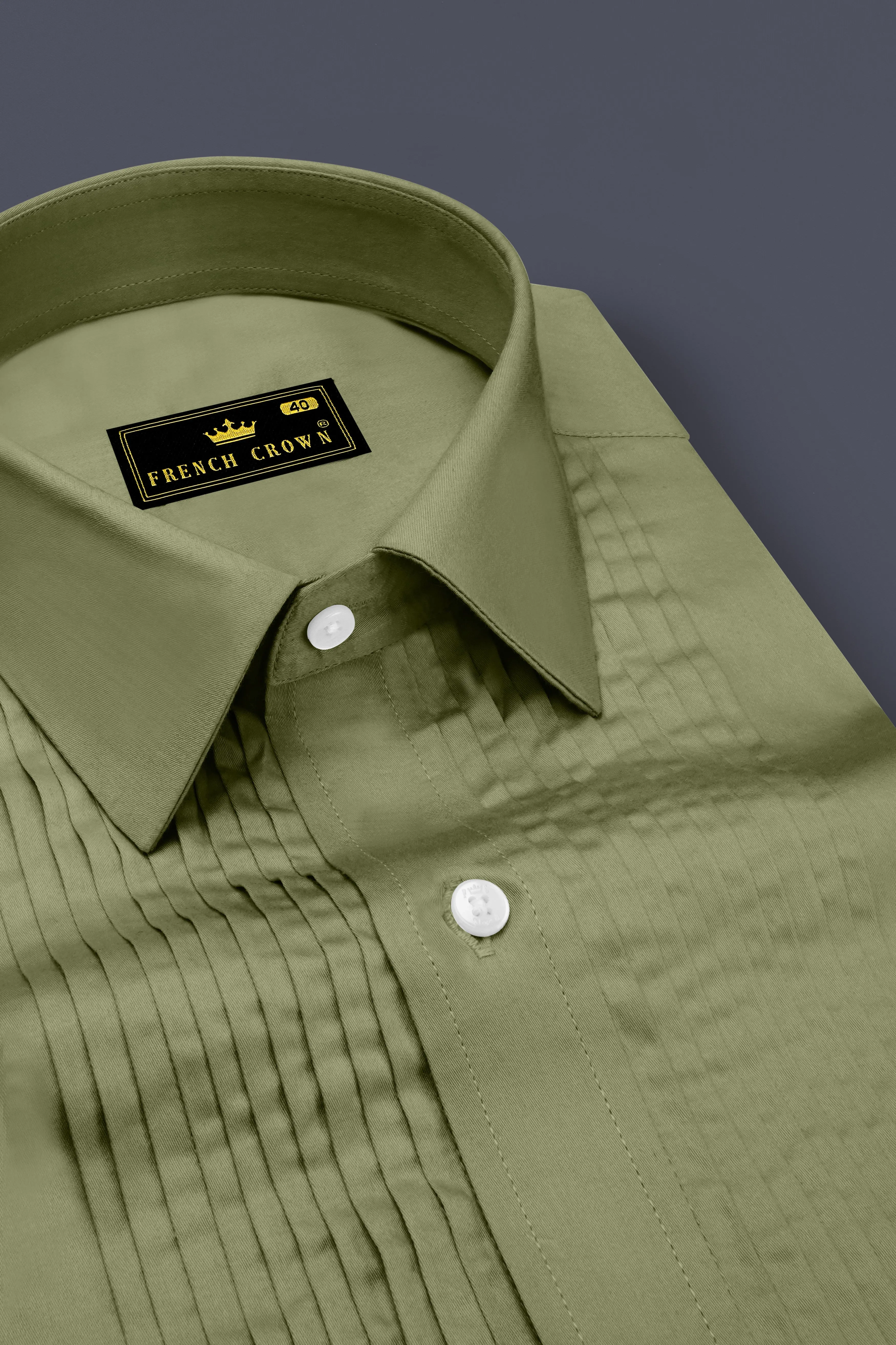 Olvoro-Flex Smoke Green Subtle Sheen Super Soft Premium Cotton Tuxedo Dress Shirt sold by French Crown product image thumbnail 4