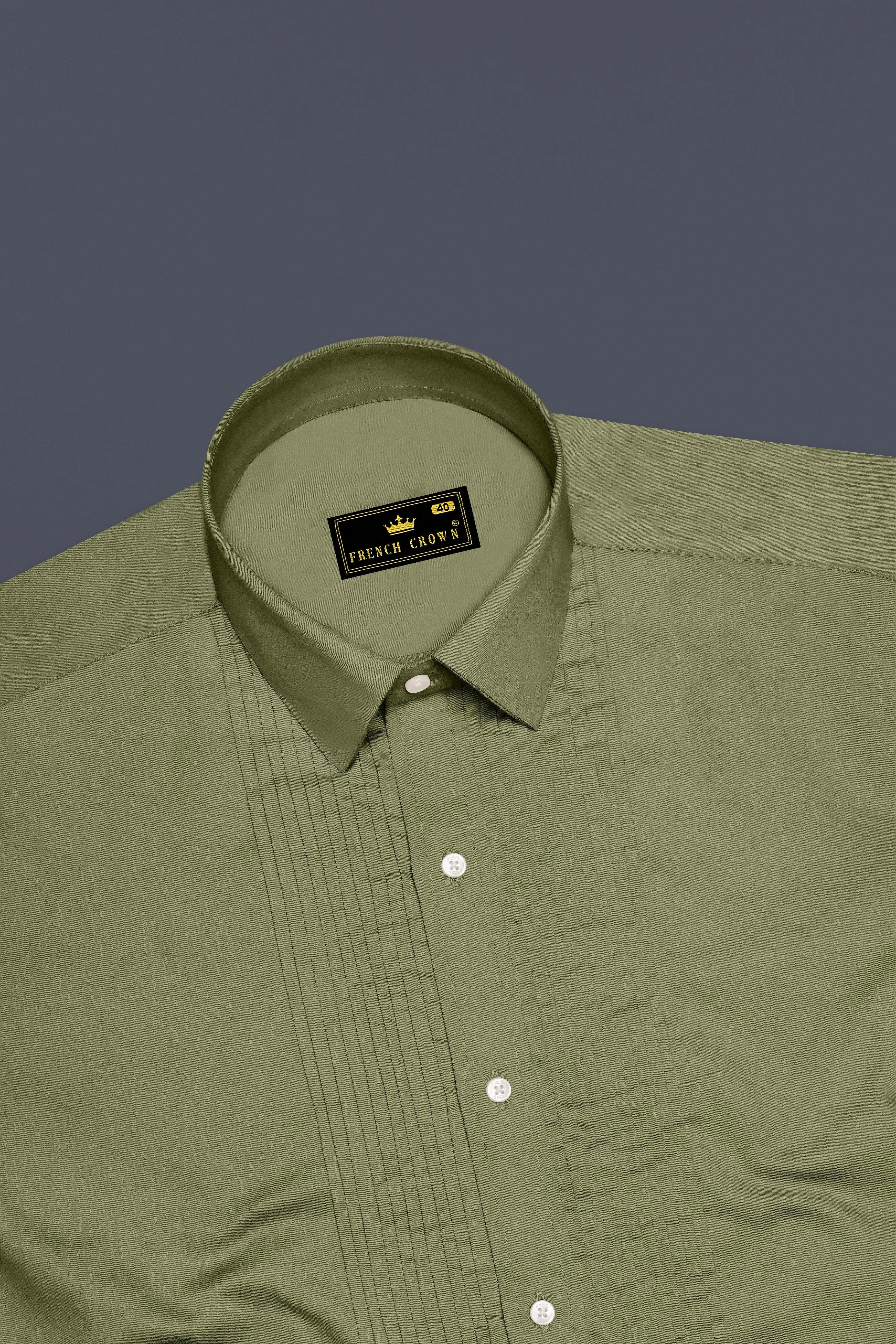 Olvoro-Flex Smoke Green Subtle Sheen Super Soft Premium Cotton Tuxedo Dress Shirt sold by French Crown product image thumbnail 5