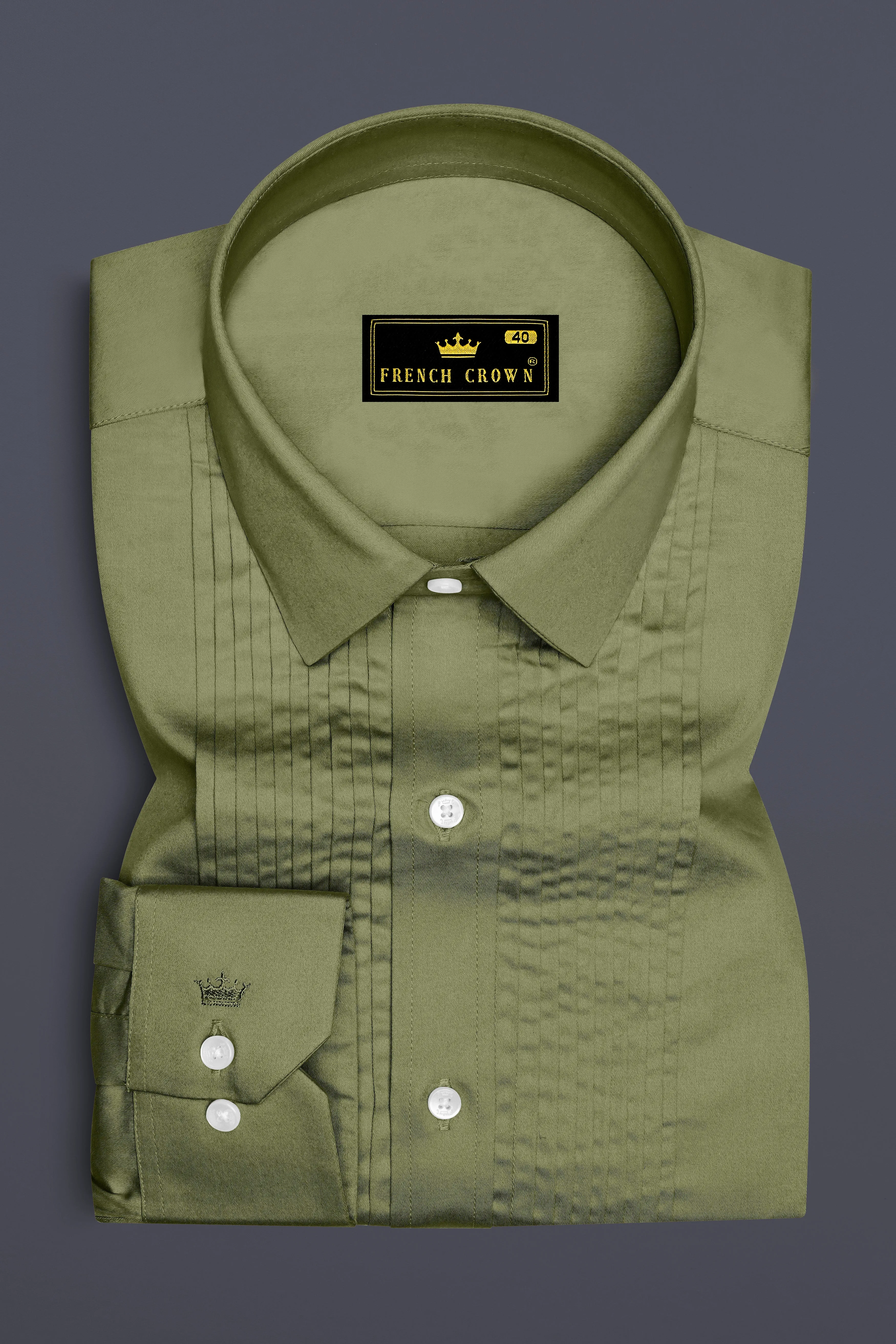 Olvoro-Flex Smoke Green Subtle Sheen Super Soft Premium Cotton Tuxedo Dress Shirt sold by French Crown product image thumbnail 2