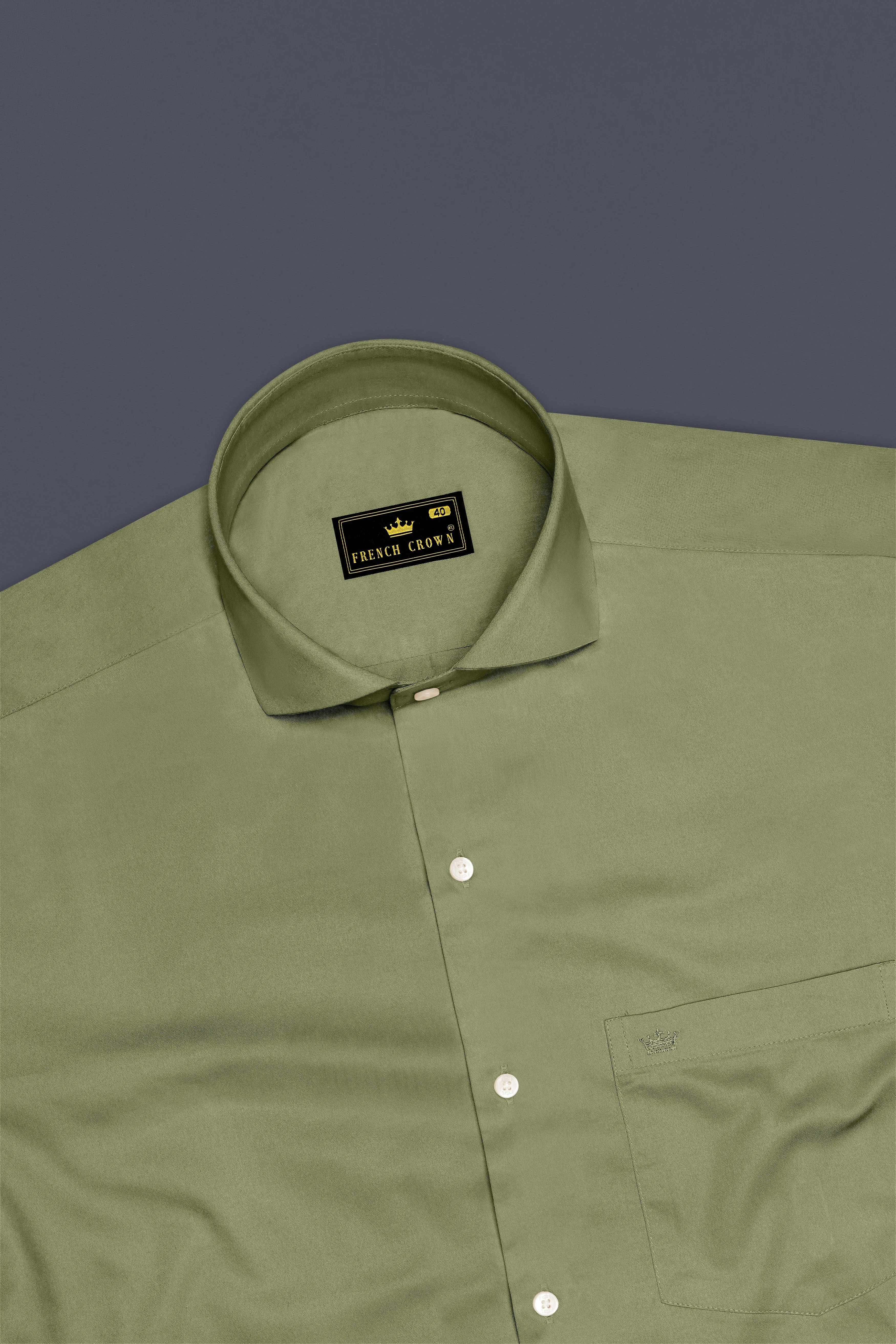 Olvoro-Flex Smoke Green Subtle Sheen Super Soft Premium Cotton Cut Away Collar Dress Shirt sold by French Crown product image thumbnail 5
