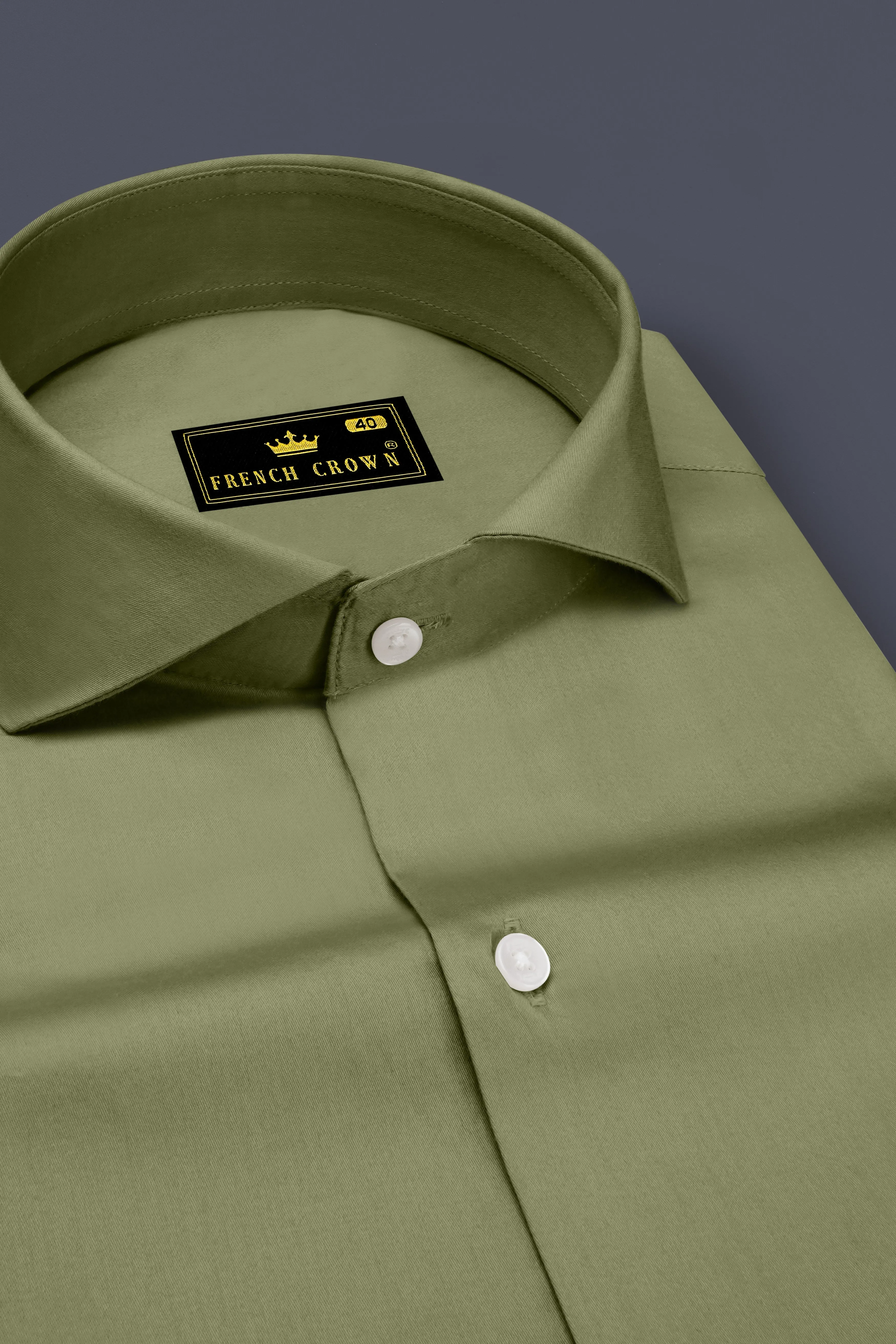 Olvoro-Flex Smoke Green Subtle Sheen Super Soft Premium Cotton Cut Away Collar Dress Shirt sold by French Crown product image thumbnail 2