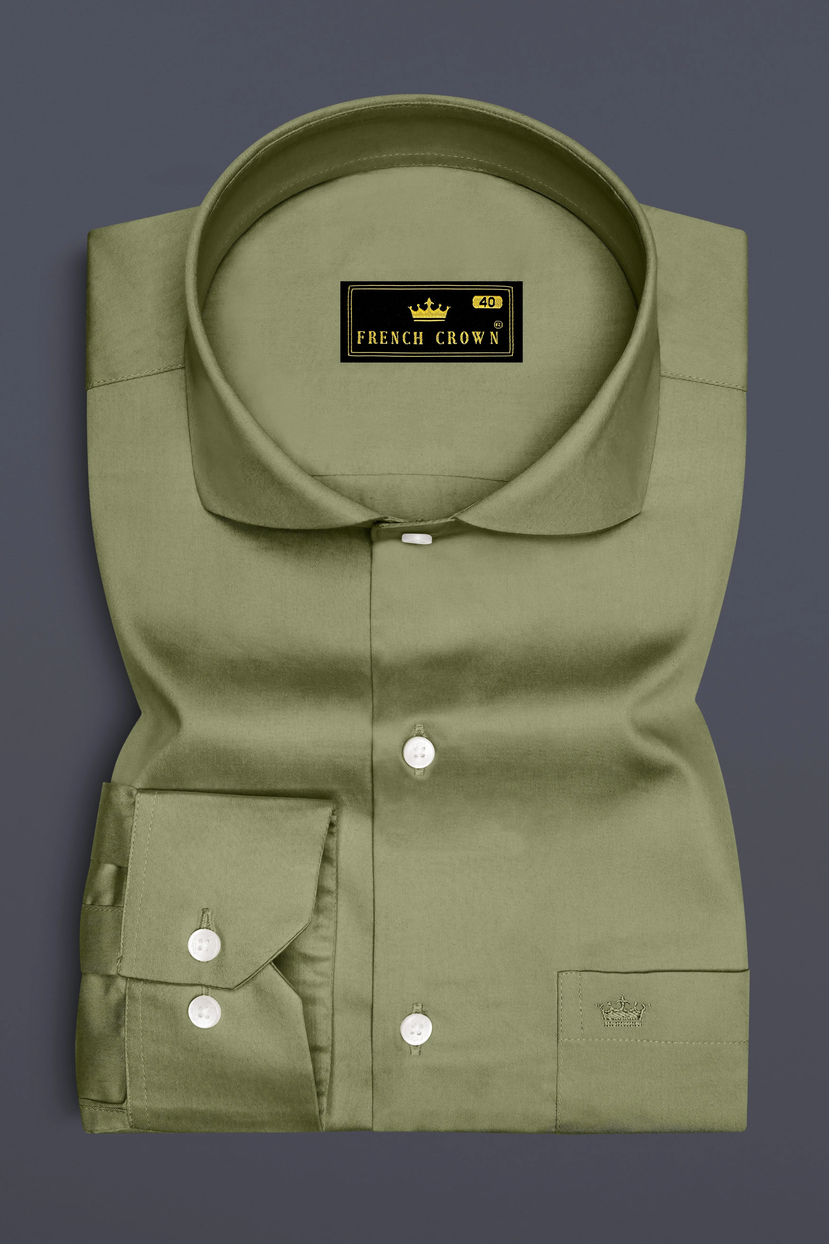 Olvoro-Flex Smoke Green Subtle Sheen Super Soft Premium Cotton Cut Away Collar Dress Shirt sold by French Crown product image thumbnail 4