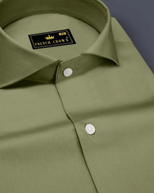 Olvoro-Flex Smoke Green Subtle Sheen Super Soft Premium Cotton Cut Away Collar Dress Shirt sold by French Crown