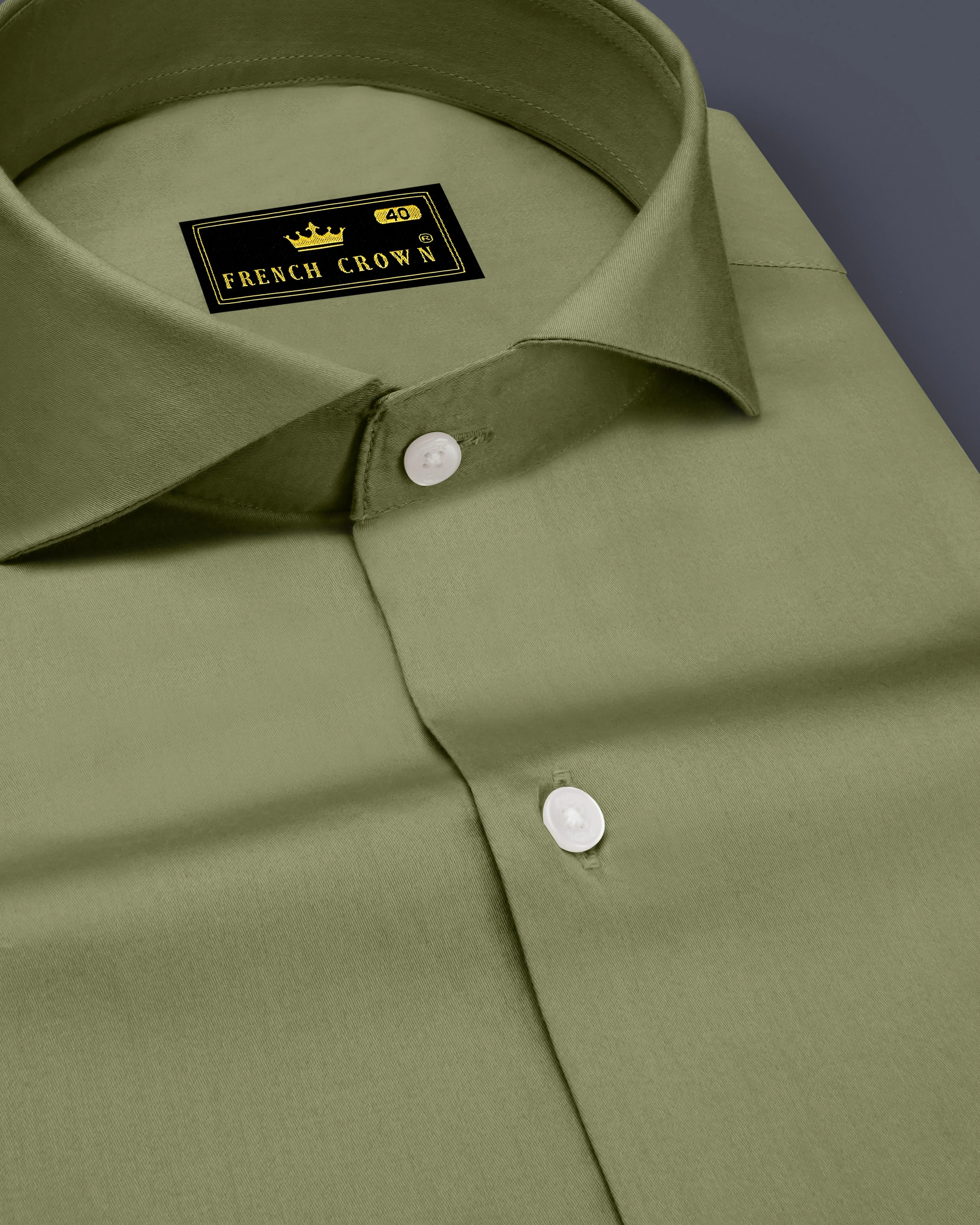 Olvoro-Flex Smoke Green Subtle Sheen Super Soft Premium Cotton Cut Away Collar Dress Shirt sold by French Crown