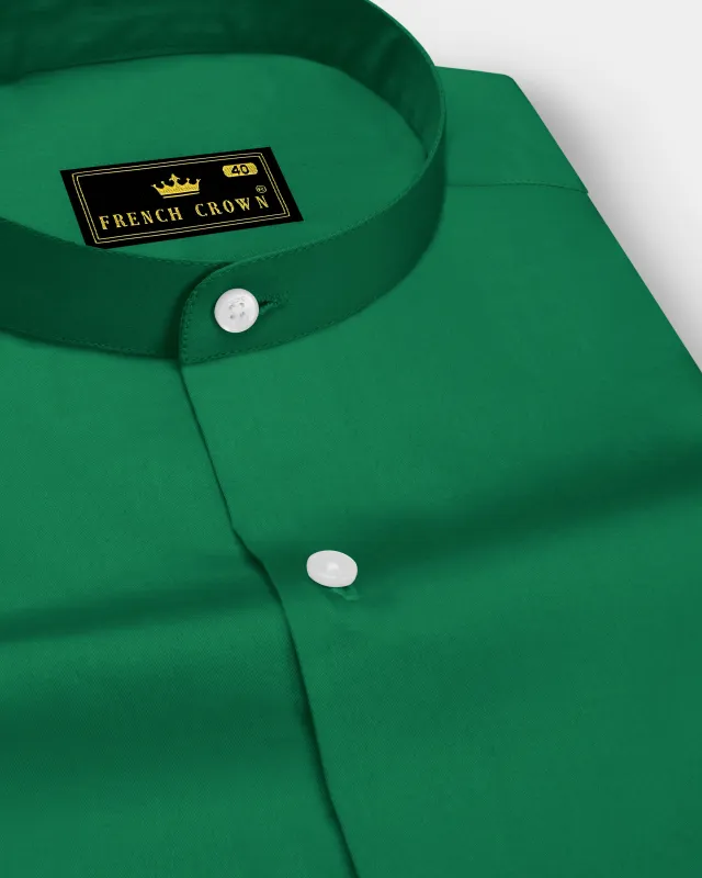 Emeron-Jewel Green Subtle Sheen Super Soft Premium Cotton Mandarin Dress Shirt sold by French Crown