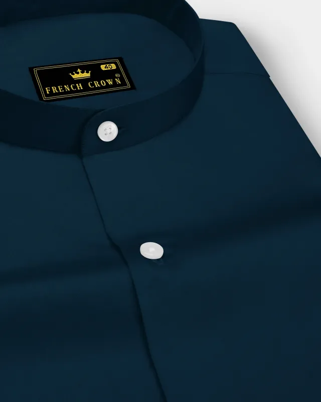 Luminor-Firefly Blue Subtle Sheen Super Soft Premium Cotton Mandarin Dress Shirt sold by French Crown