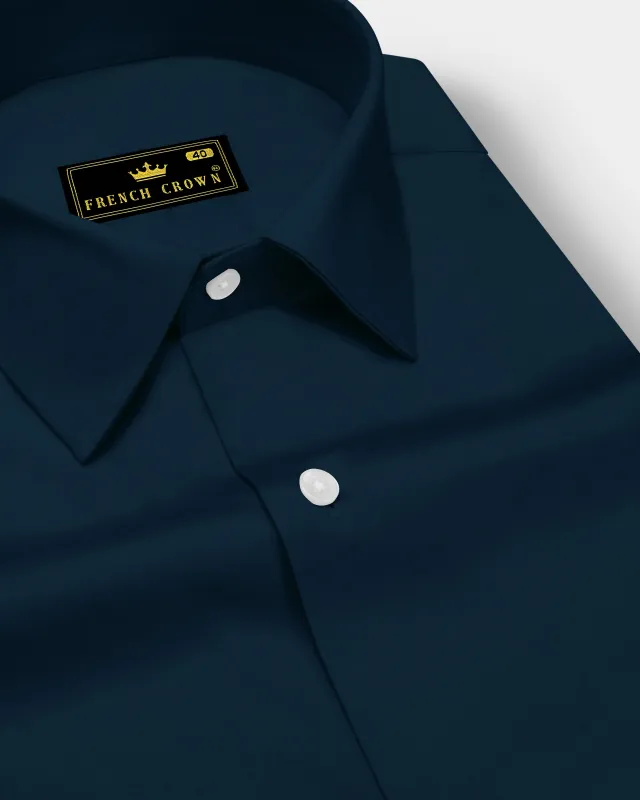 Luminor-Firefly Blue Subtle Sheen Super Soft Premium Cotton Dress Shirt sold by French Crown