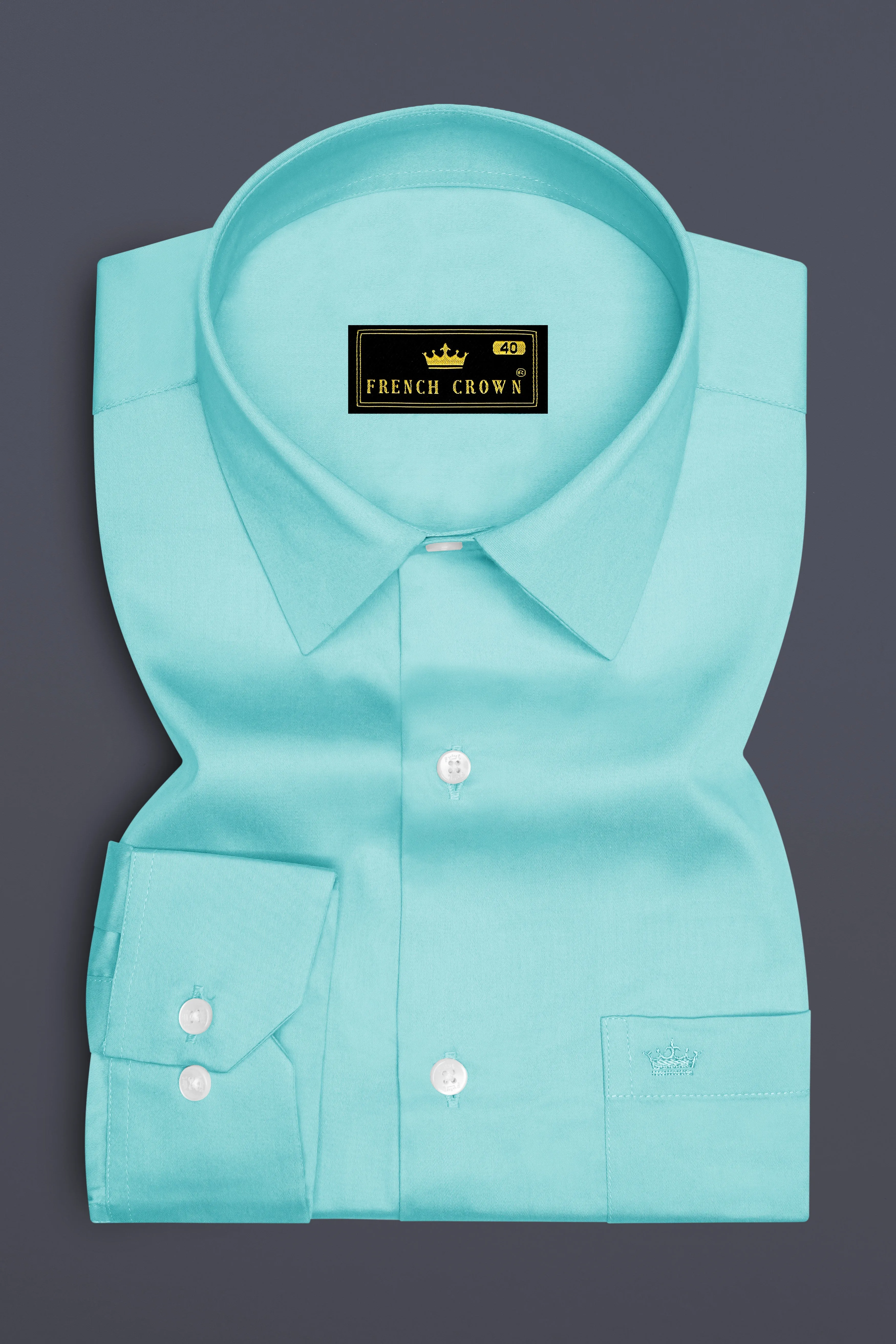 Azure-Downy Blue Subtle Sheen Super Soft Premium Cotton Dress Shirt sold by French Crown product image thumbnail 4