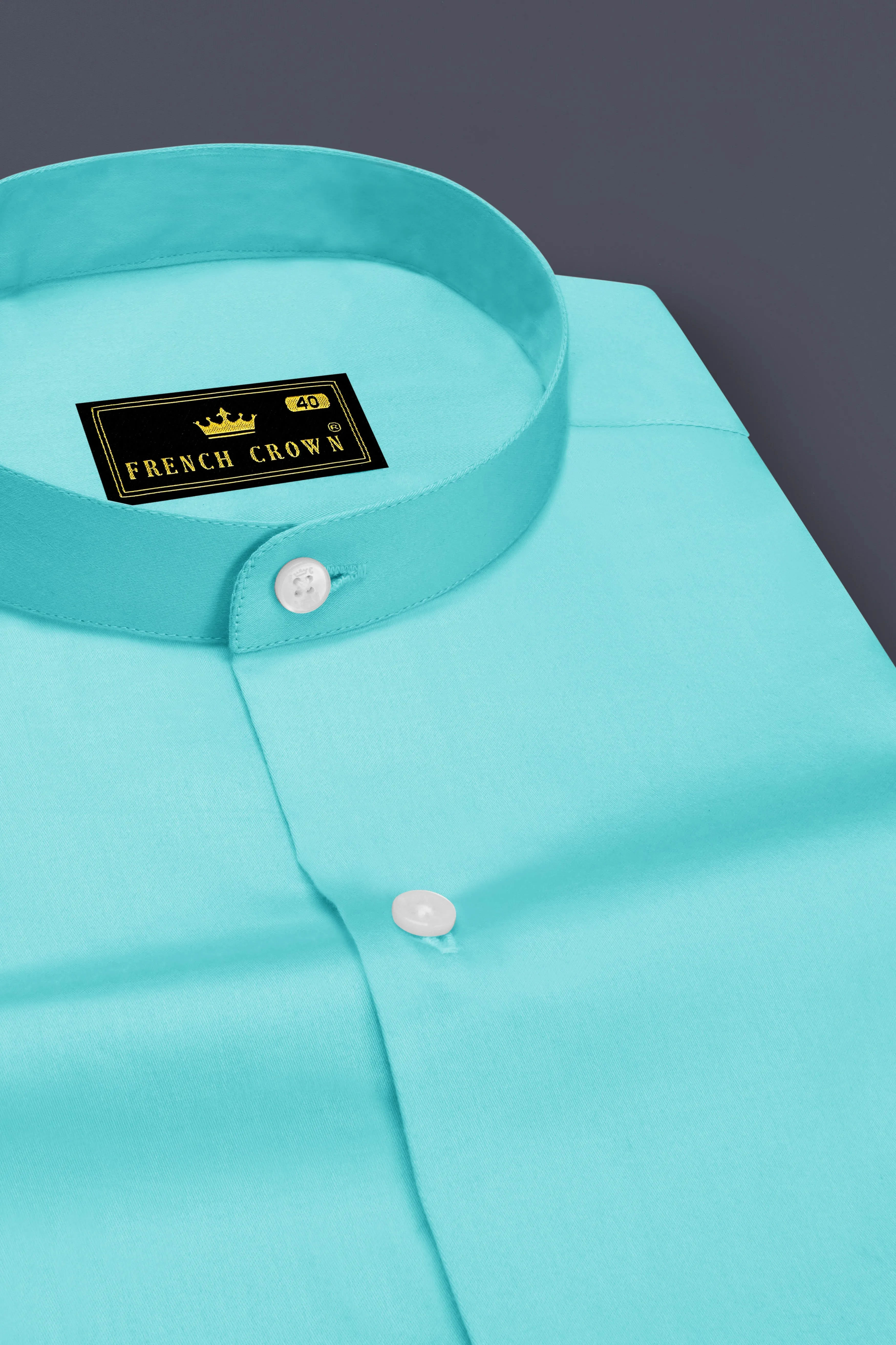 Azure-Downy Blue Subtle Sheen Super Soft Premium Cotton Mandarin Dress Shirt sold by French Crown product image thumbnail 2