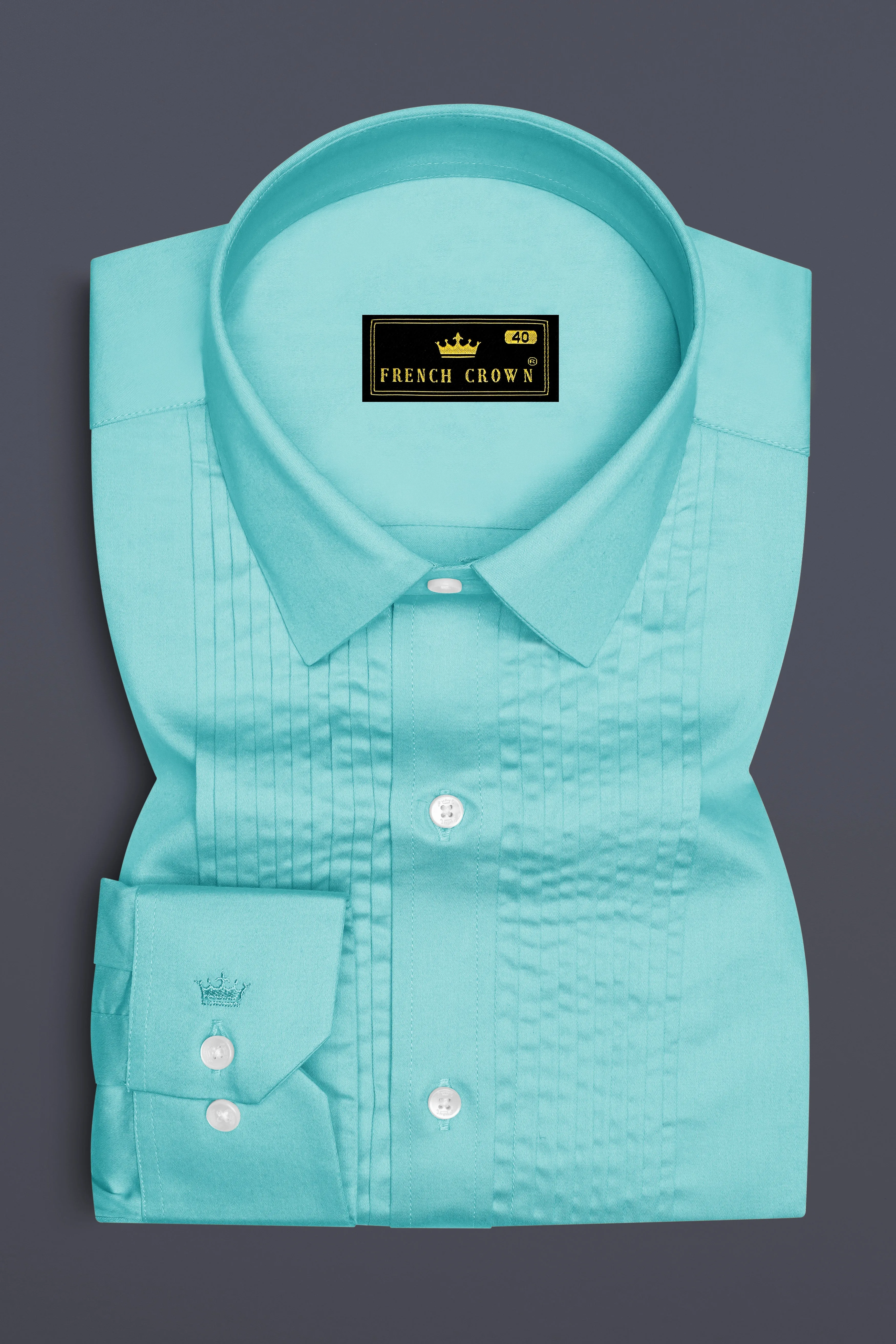 Azure-Downy Blue Subtle Sheen Super Soft Premium Cotton Tuxedo Dress Shirt sold by French Crown product image thumbnail 2