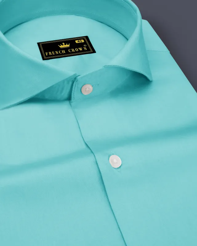 Azure-Downy Blue Subtle Sheen Super Soft Premium Cotton Cut Away Collar Dress Shirt sold by French Crown