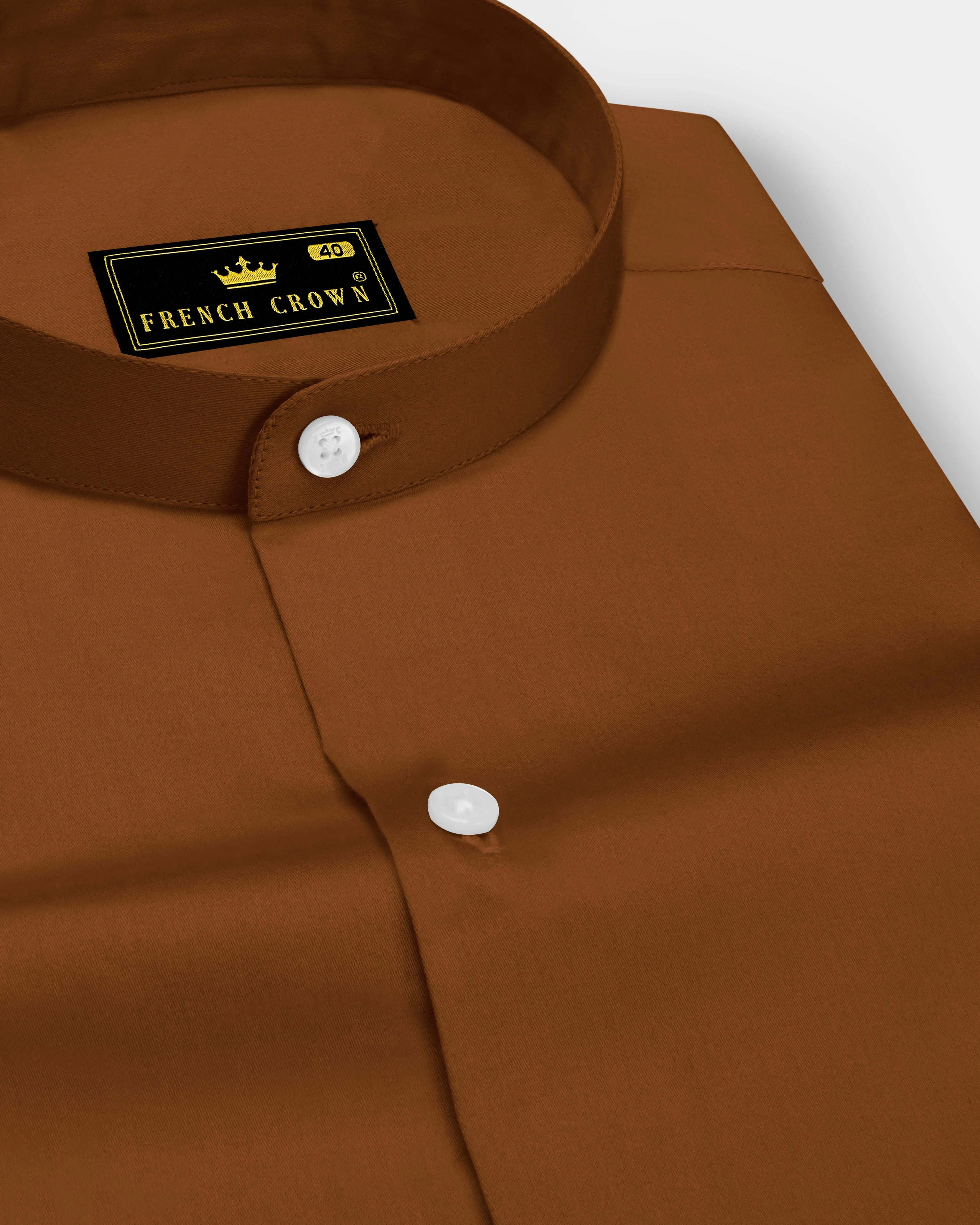Umbero-Walnut Brown Subtle Sheen Super Soft Premium Cotton Mandarin Dress Shirt sold by French Crown