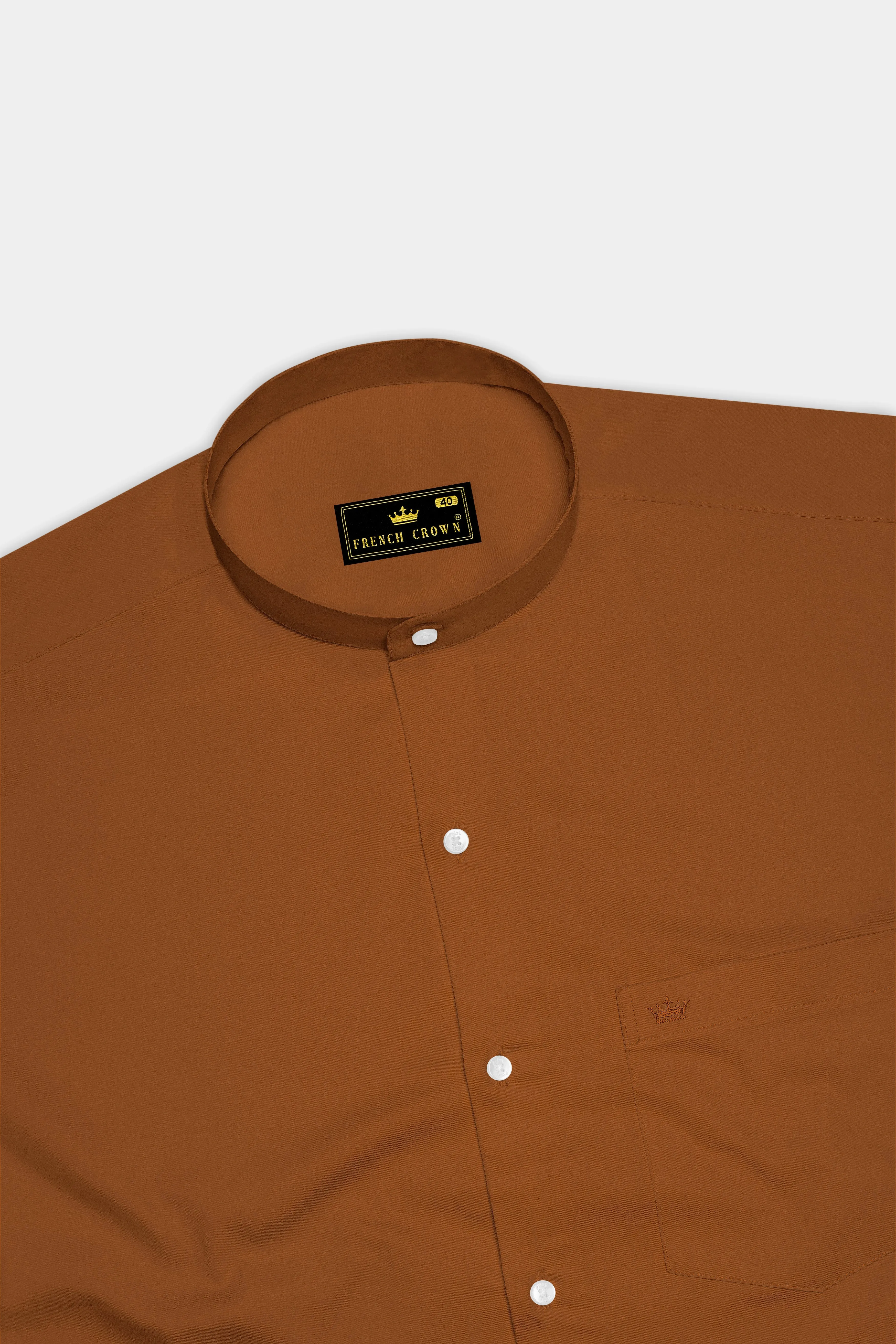 Umbero-Walnut Brown Subtle Sheen Super Soft Premium Cotton Mandarin Dress Shirt sold by French Crown product image thumbnail 5