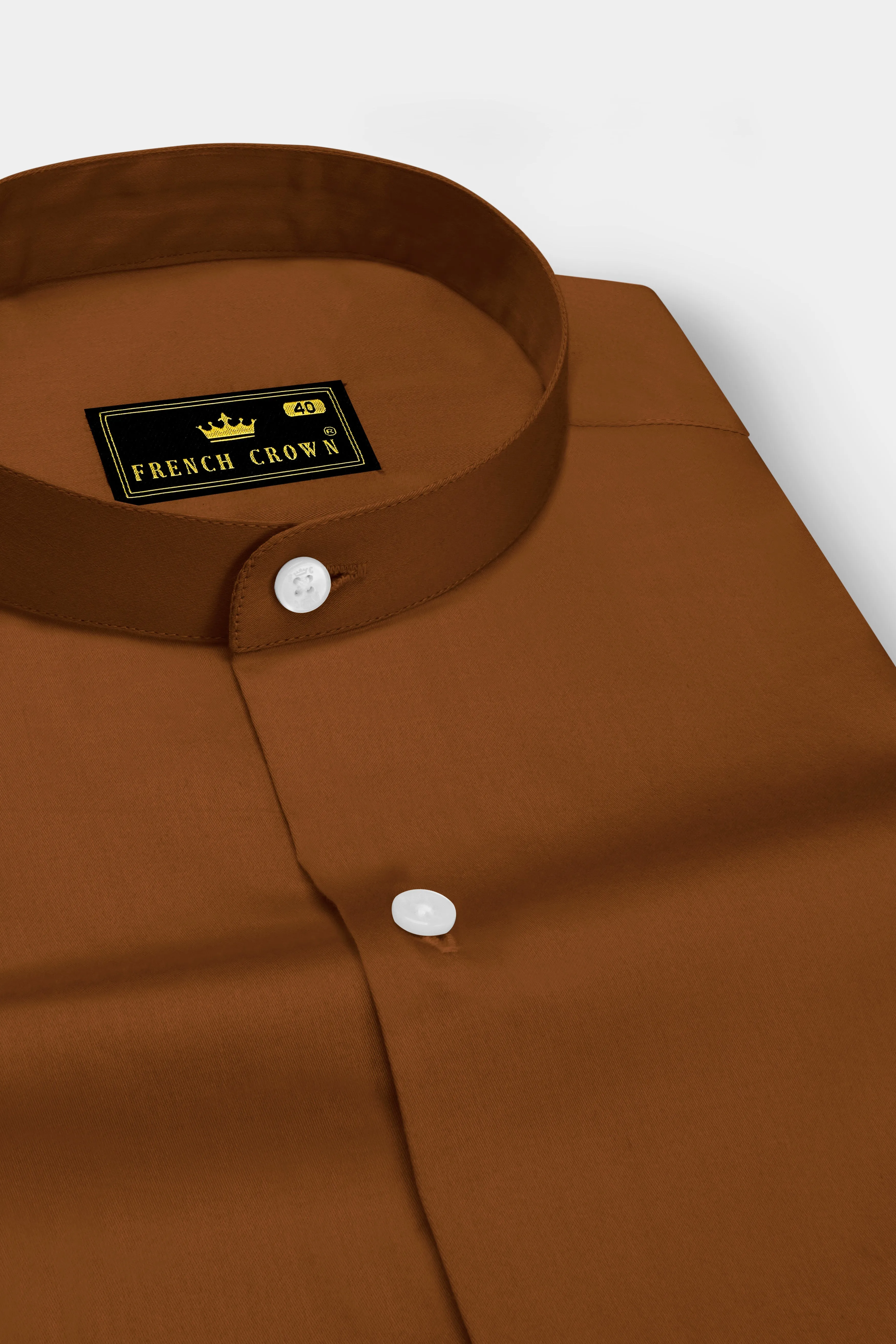 Umbero-Walnut Brown Subtle Sheen Super Soft Premium Cotton Mandarin Dress Shirt sold by French Crown product image thumbnail 2