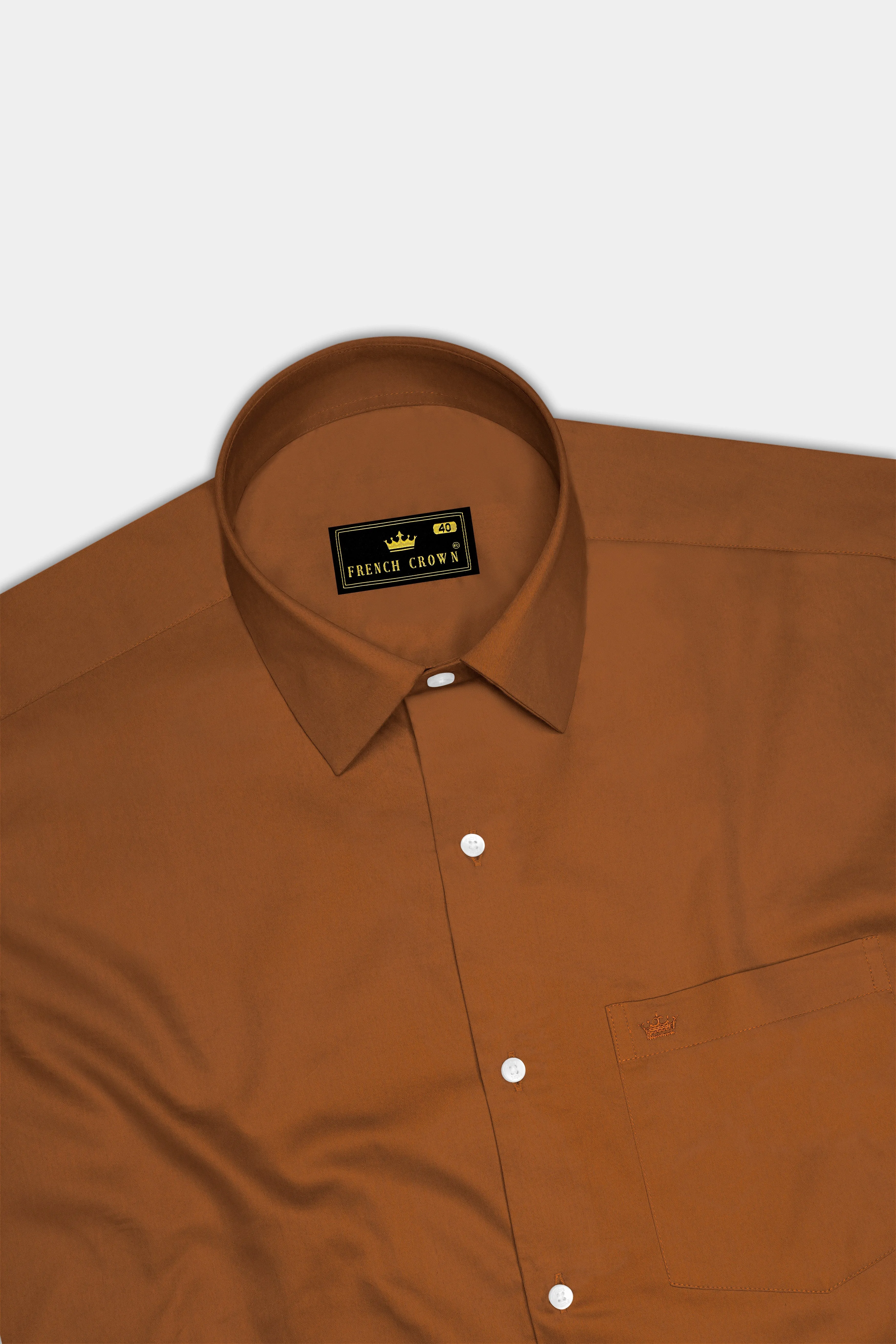 Umbero-Walnut Brown Subtle Sheen Super Soft Premium Cotton Dress Shirt sold by French Crown product image thumbnail 5