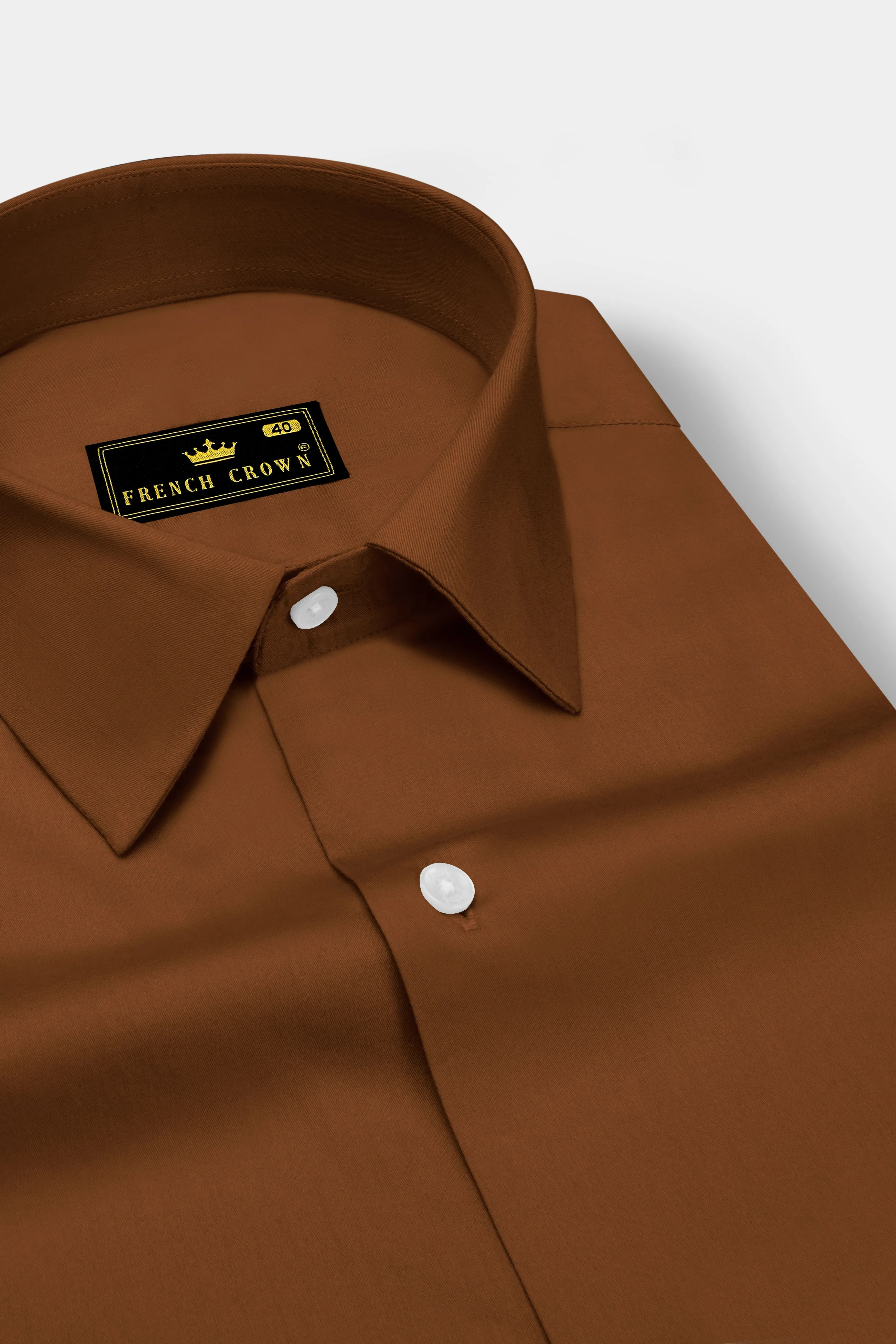 Umbero-Walnut Brown Subtle Sheen Super Soft Premium Cotton Dress Shirt sold by French Crown product image thumbnail 2