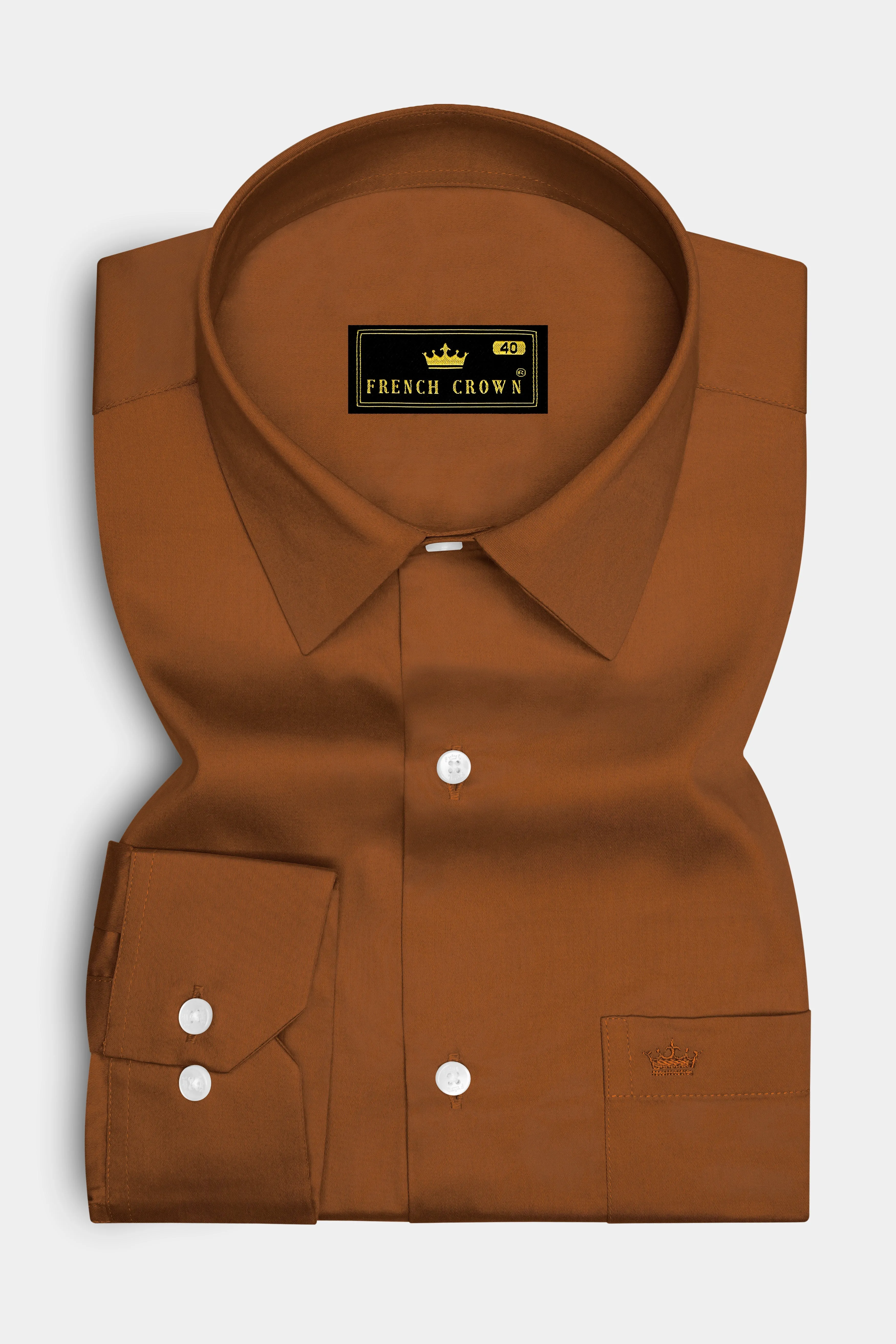 Umbero-Walnut Brown Subtle Sheen Super Soft Premium Cotton Dress Shirt sold by French Crown product image thumbnail 4
