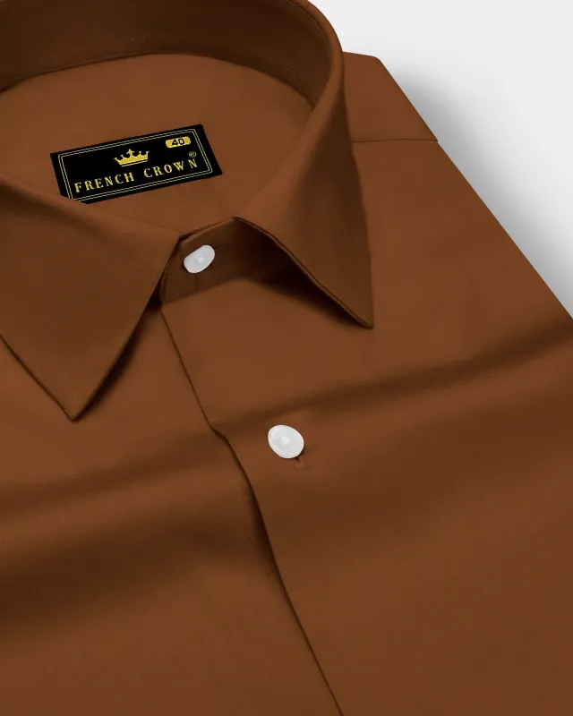 Umbero-Walnut Brown Subtle Sheen Super Soft Premium Cotton Dress Shirt sold by French Crown