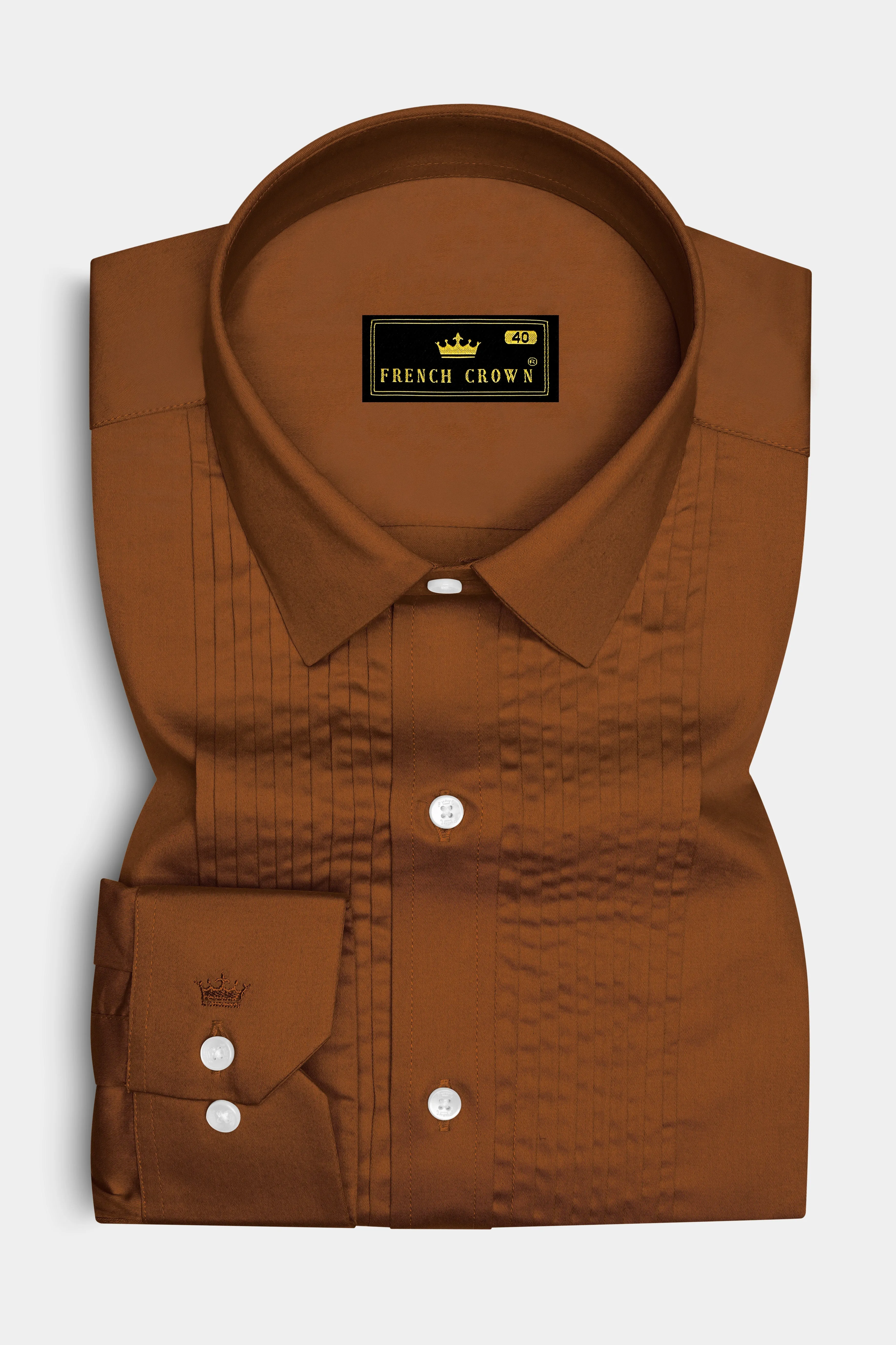 Umbero-Walnut Brown Subtle Sheen Super Soft Premium Cotton Tuxedo Dress Shirt sold by French Crown product image thumbnail 2
