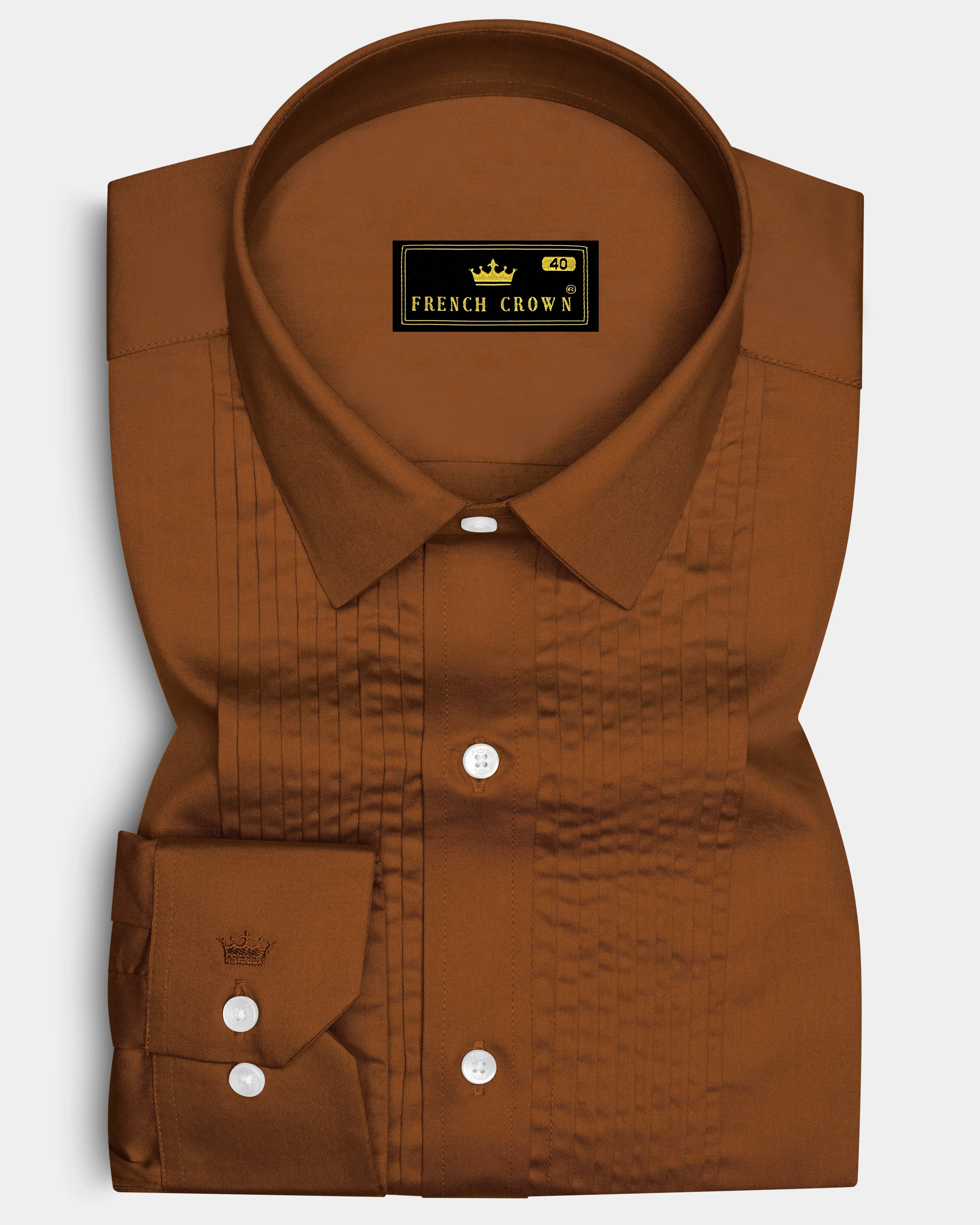 Umbero-Walnut Brown Subtle Sheen Super Soft Premium Cotton Tuxedo Dress Shirt sold by French Crown