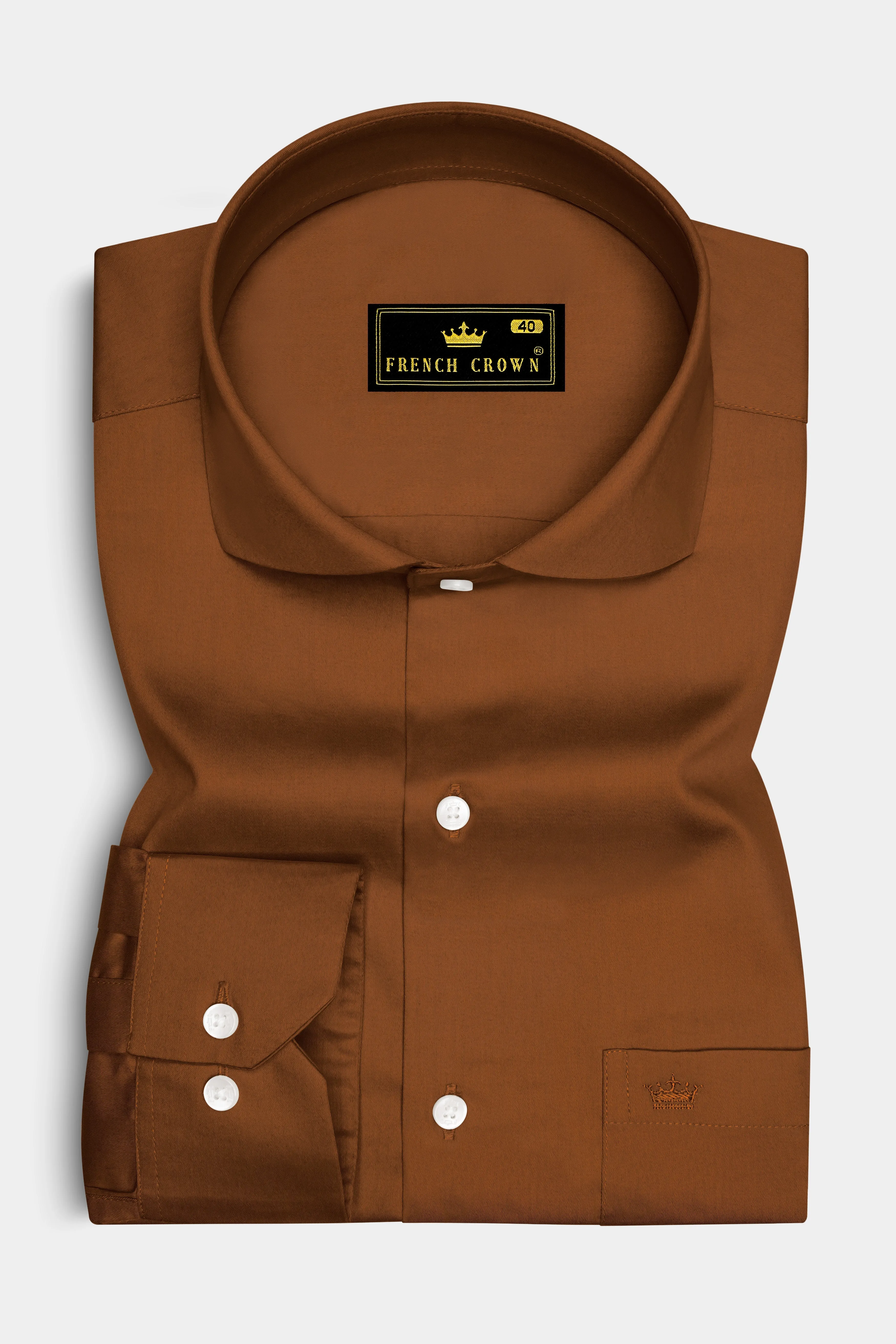 Umbero-Walnut Brown Subtle Sheen Super Soft Premium Cotton Cut Away Collar Dress Shirt sold by French Crown product image thumbnail 4