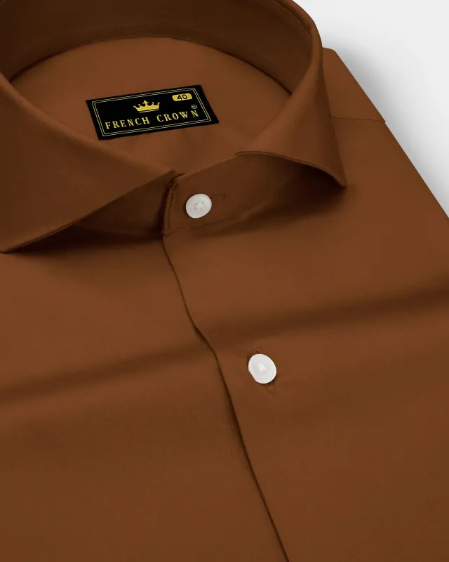 Umbero-Walnut Brown Subtle Sheen Super Soft Premium Cotton Cut Away Collar Dress Shirt sold by French Crown
