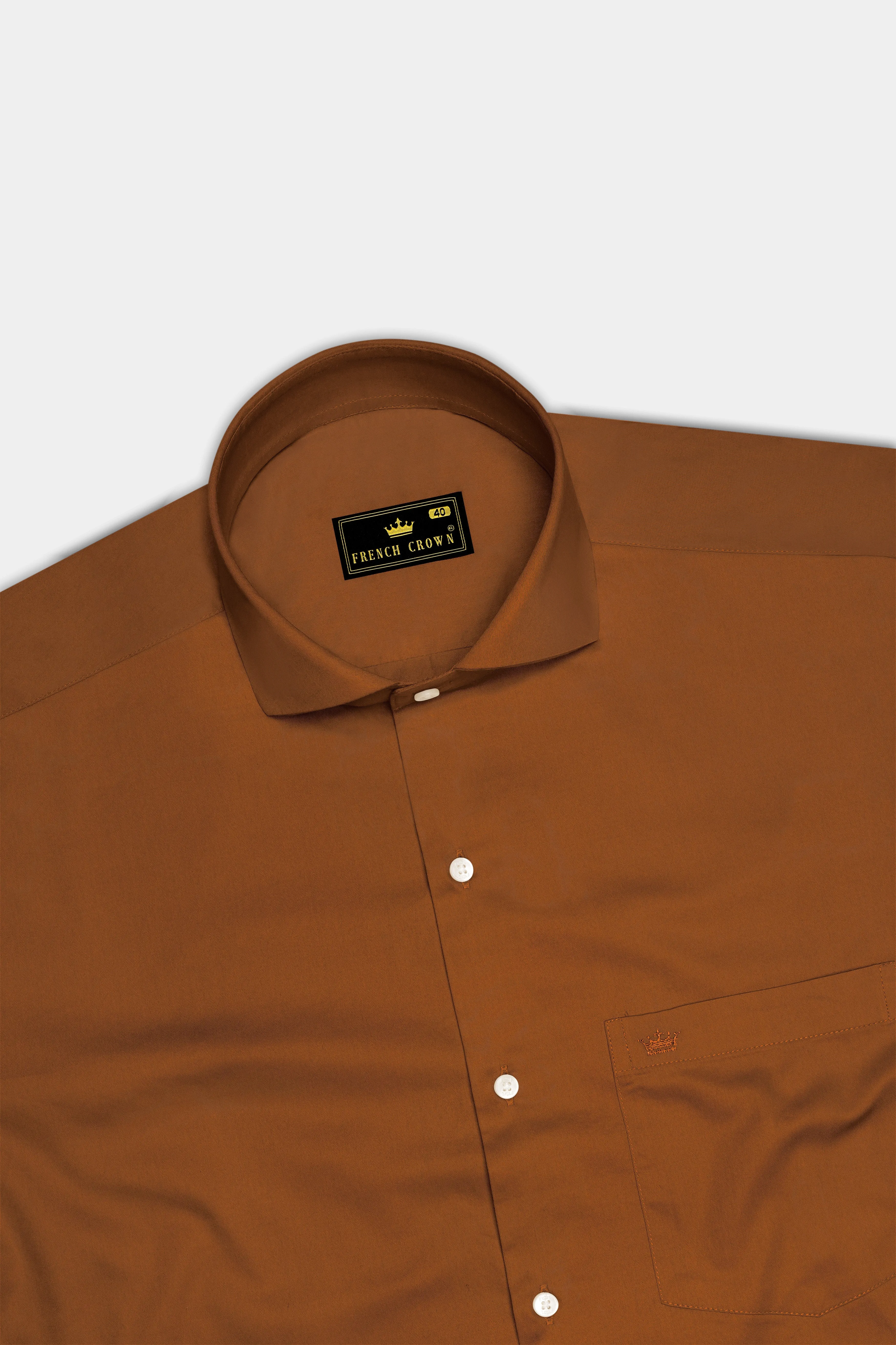 Umbero-Walnut Brown Subtle Sheen Super Soft Premium Cotton Cut Away Collar Dress Shirt sold by French Crown product image thumbnail 5