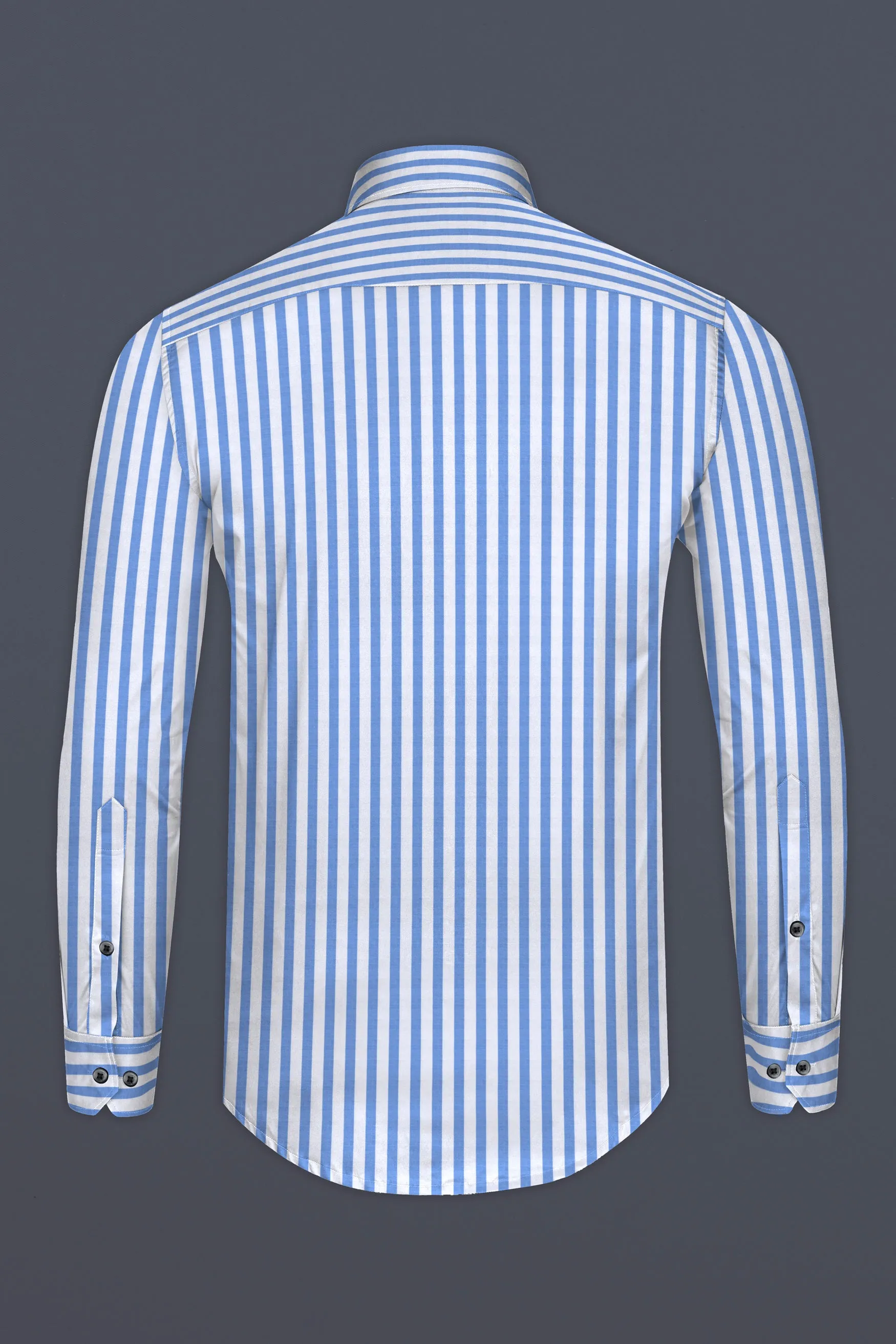 Cornflower Blue with White Striped Poplin Giza Cotton Shirt sold by French Crown product image thumbnail 5