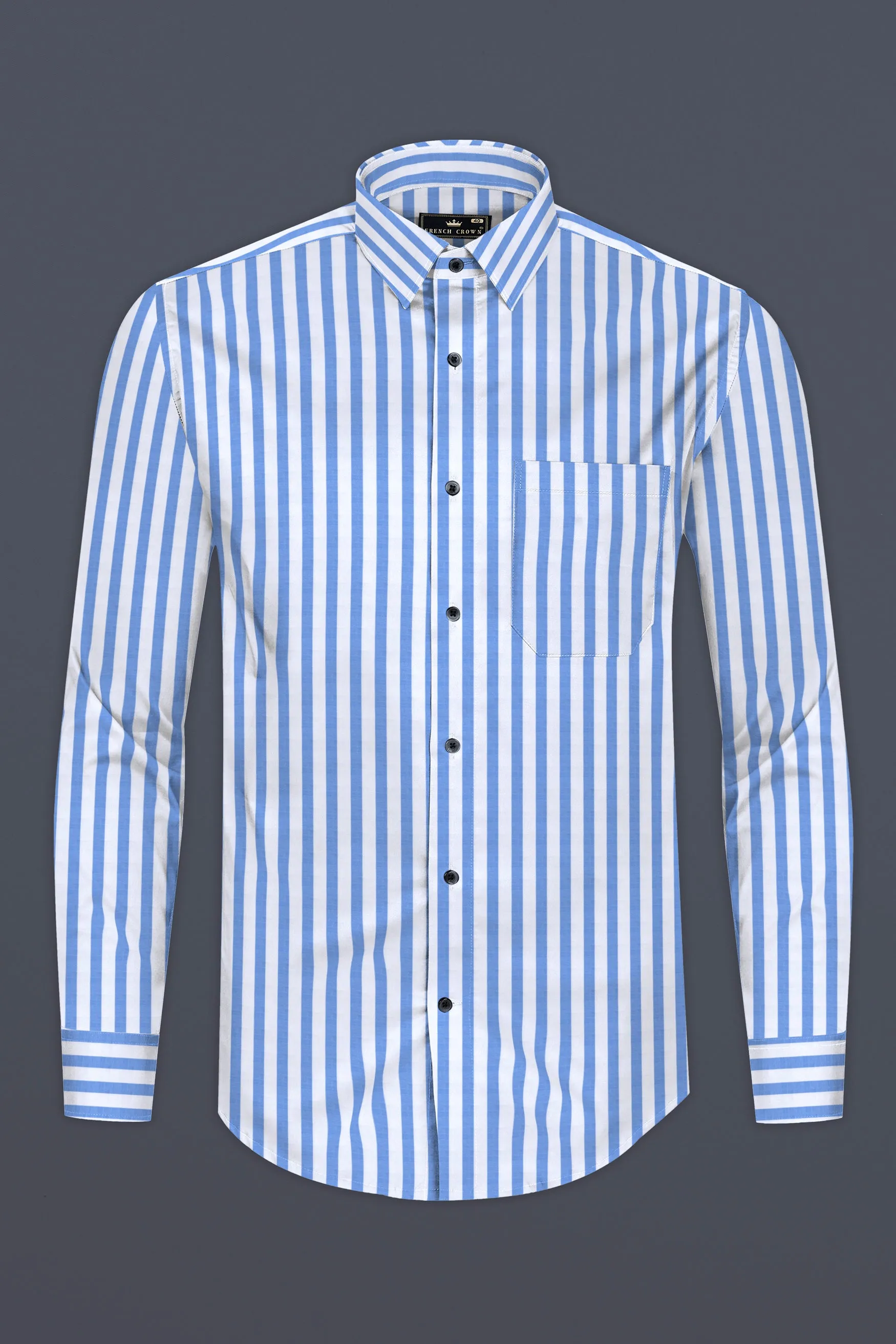 Cornflower Blue with White Striped Poplin Giza Cotton Shirt sold by French Crown product image thumbnail 4