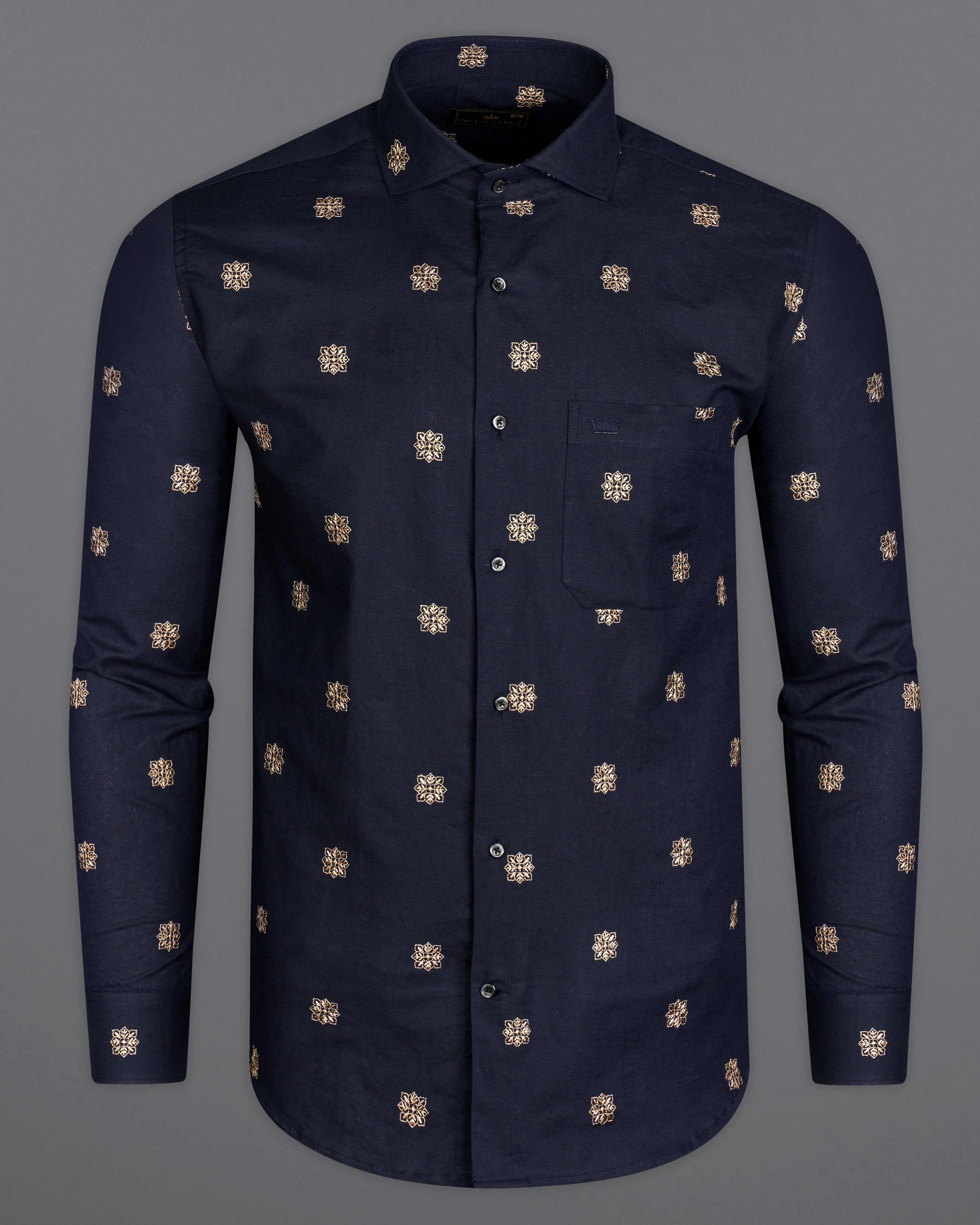 Mirage Blue with Embroidered Luxurious Linen Shirt sold by French Crown product image thumbnail 5