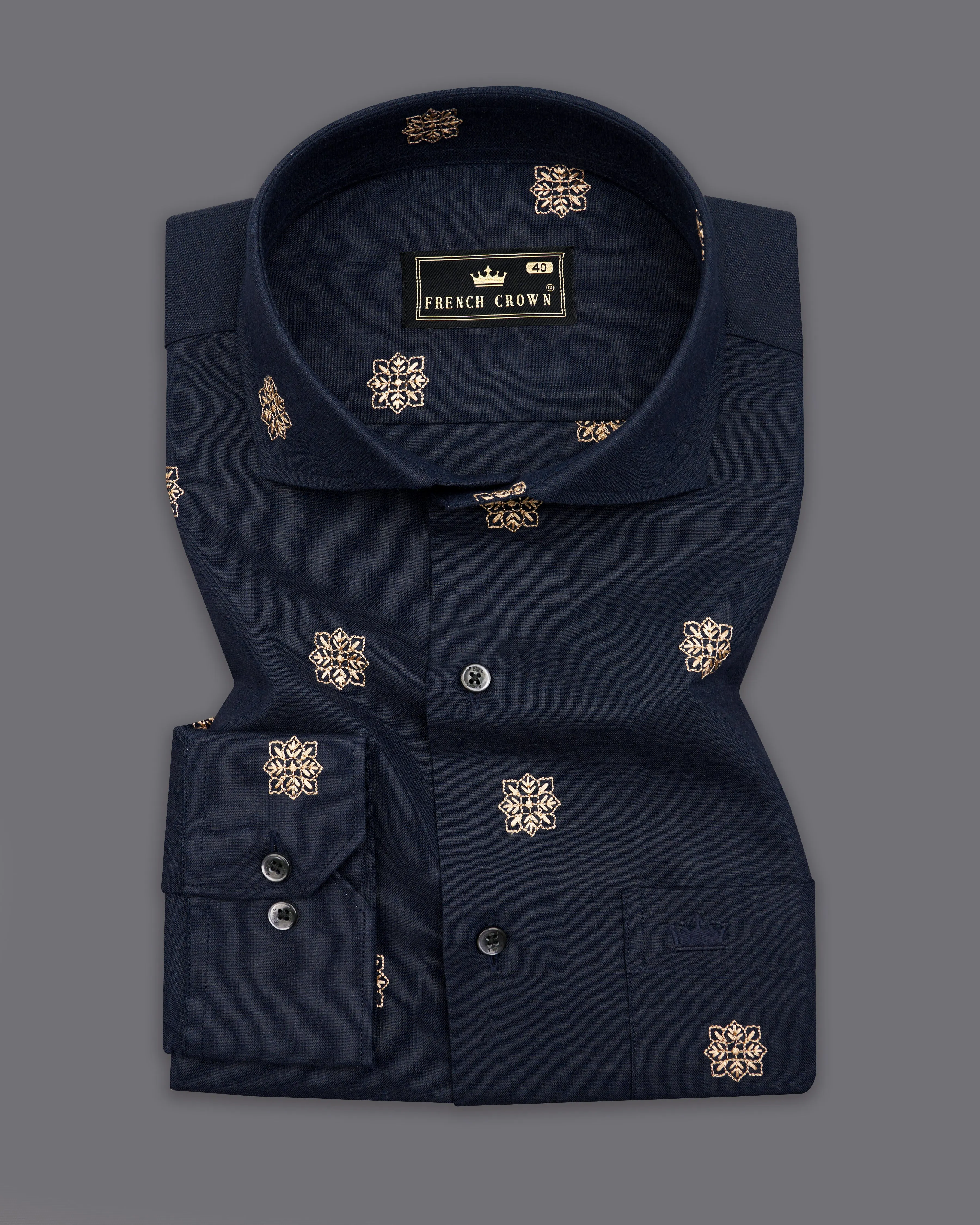 Mirage Blue with Embroidered Luxurious Linen Shirt sold by French Crown product image thumbnail 3
